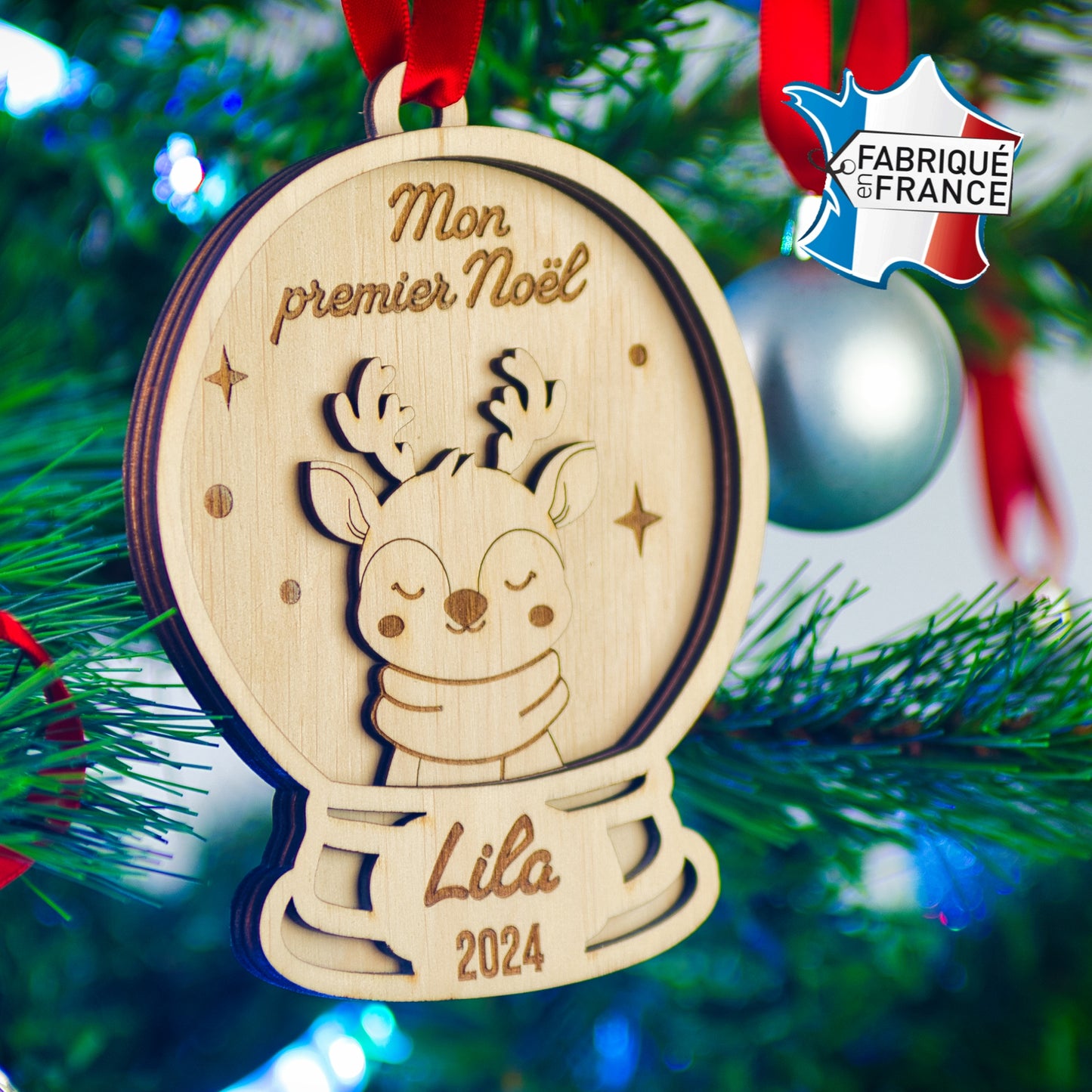 BOULE DE NOËL PERSONNALISÉE - MON PREMIER NOËL (boule à neige renne)