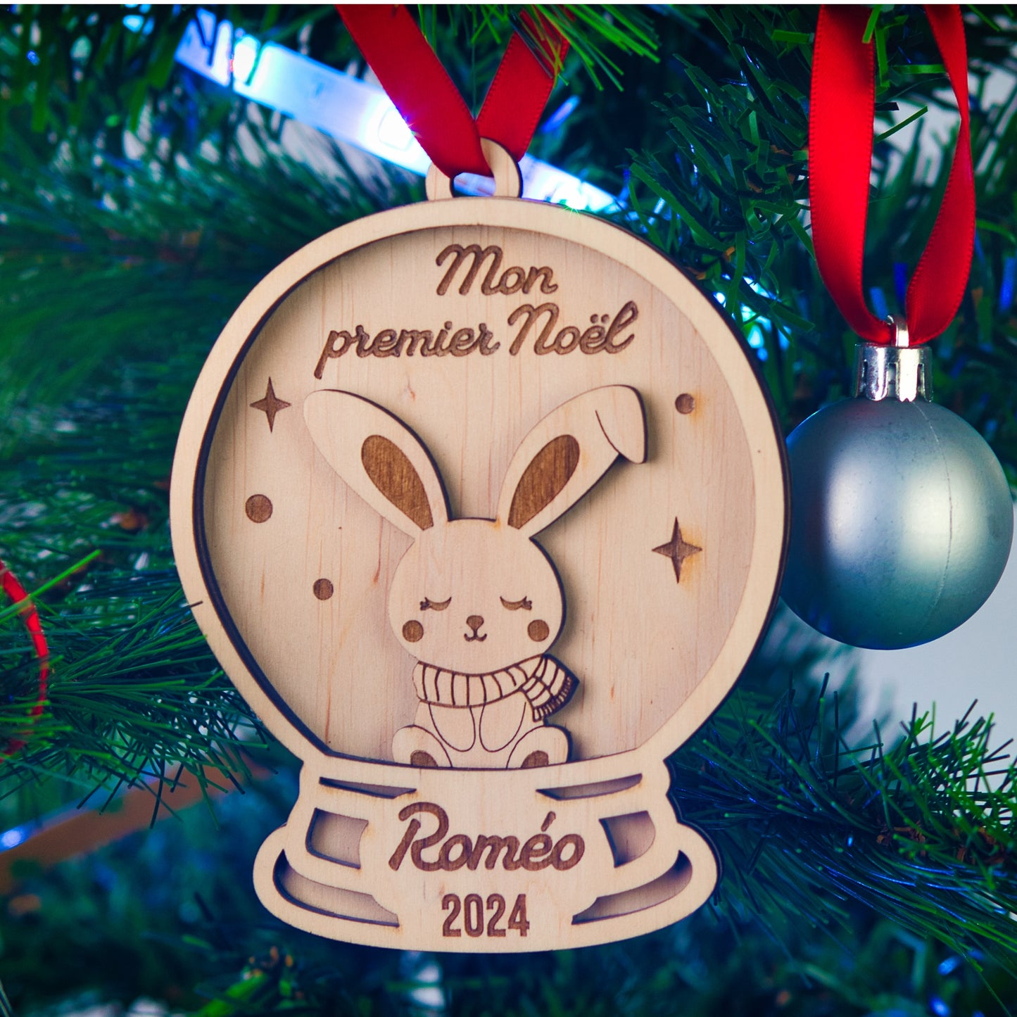 BOULE DE NOËL PERSONNALISÉE - MON PREMIER NOËL (boule à neige lapin)