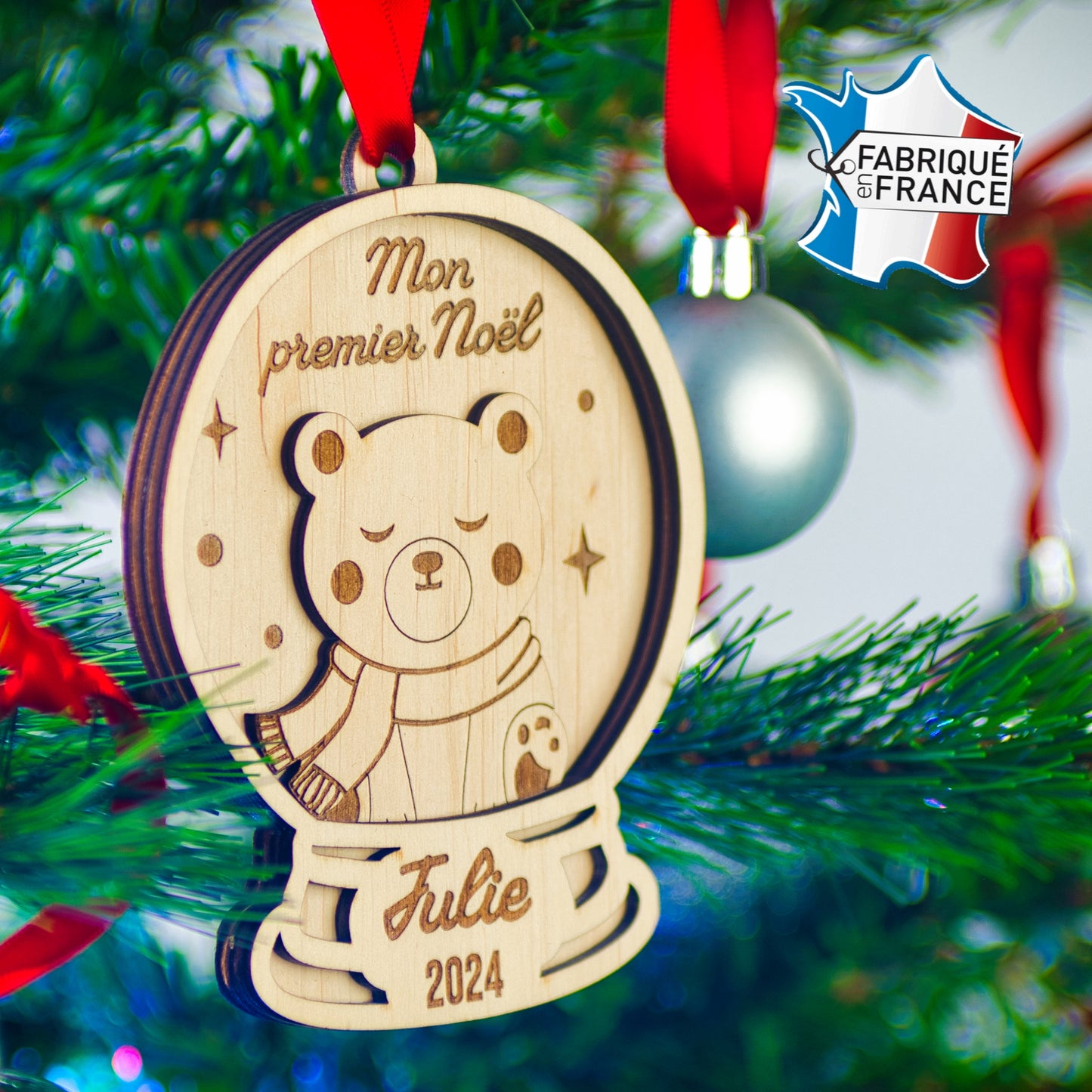BOULE DE NOËL PERSONNALISÉE - MON PREMIER NOËL (boule à neige ours)