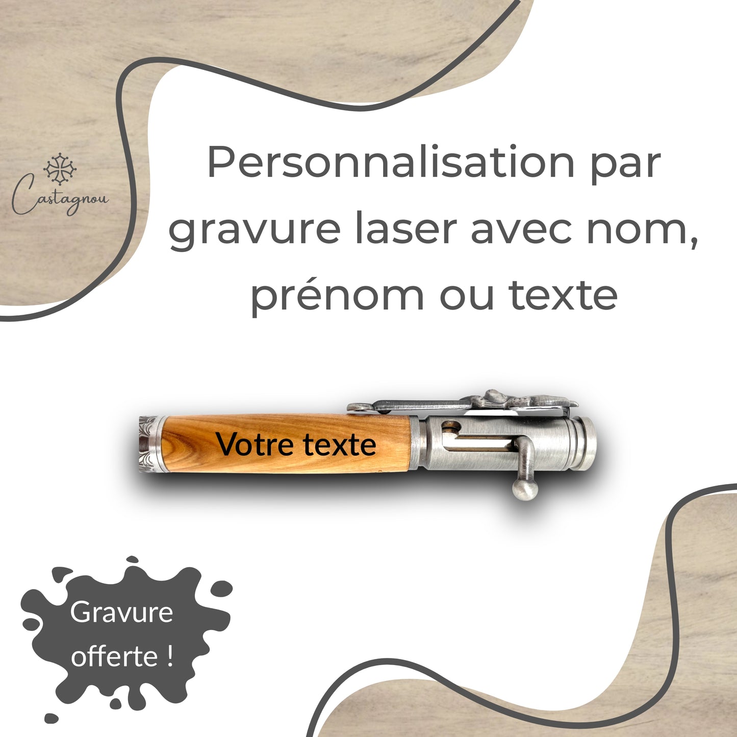 STYLO EN BOIS D'OLIVIER - MODELE CERF