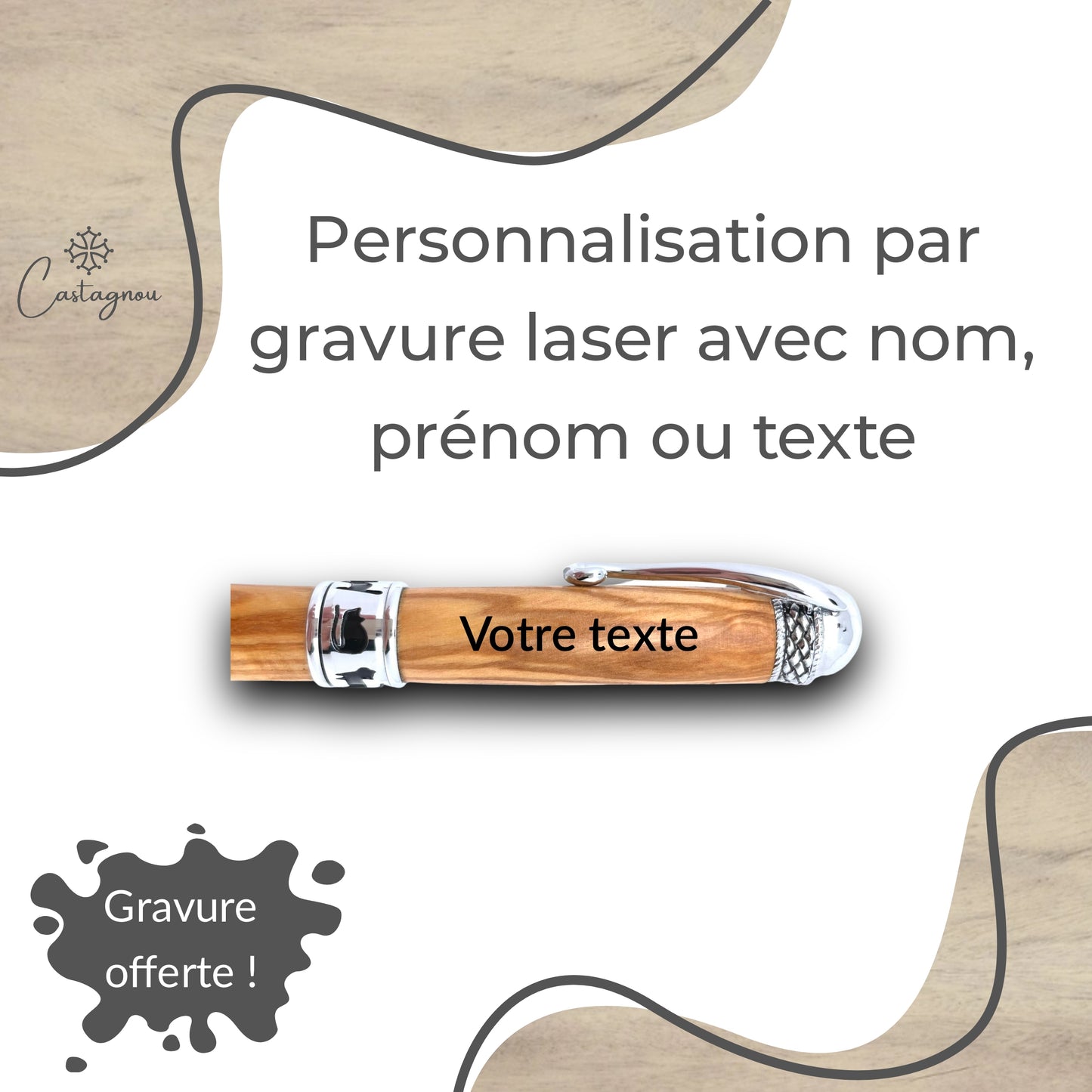 STYLO EN BOIS D'OLIVIER - MODELE CHAT
