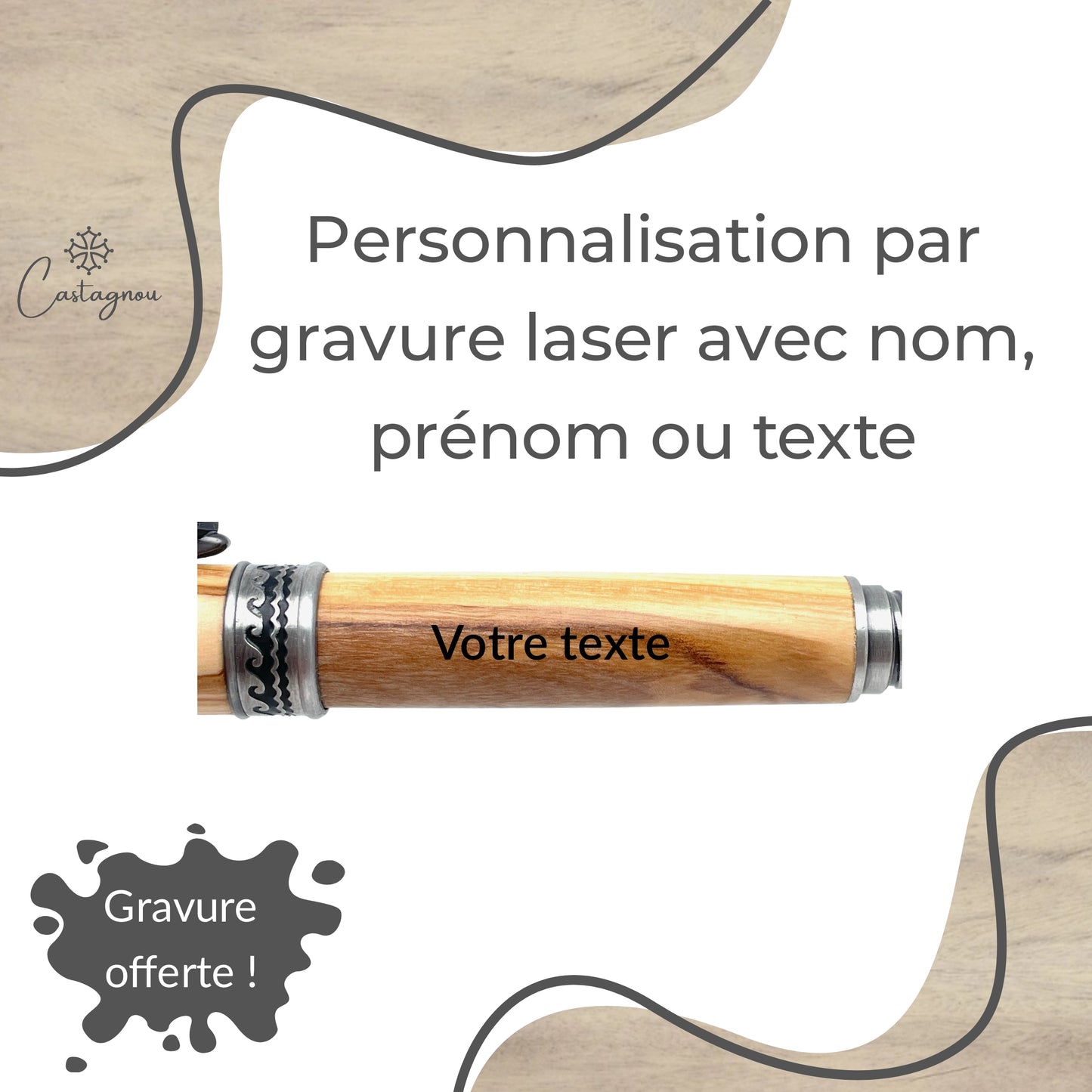 STYLO EN BOIS D'OLIVIER - MODELE ANCRE