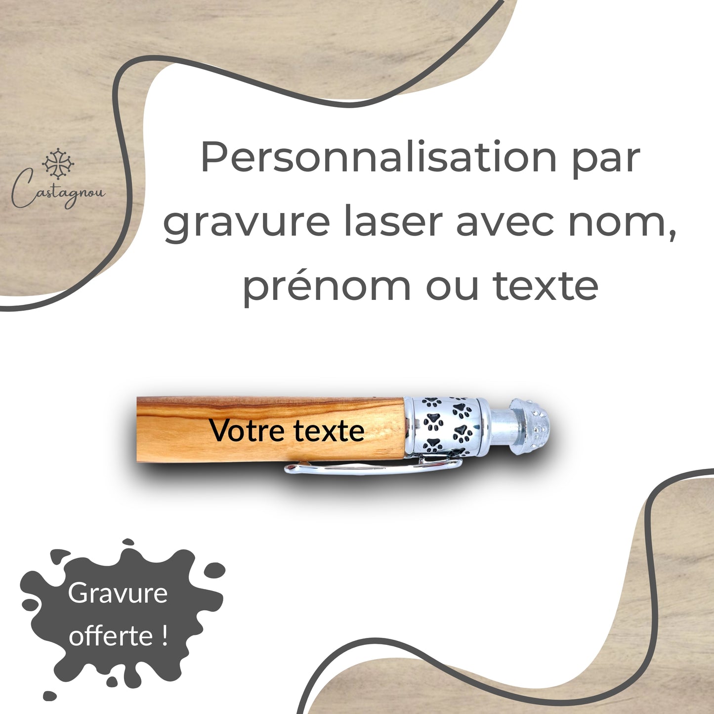 STYLO EN BOIS D'OLIVIER - MODELE CHIEN