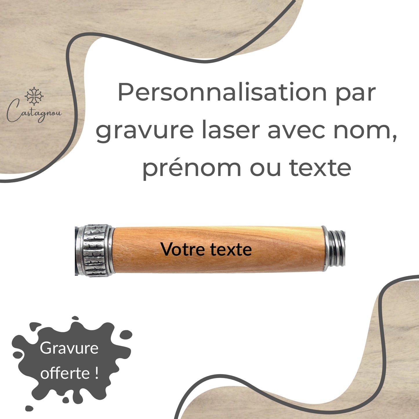 STYLO EN BOIS D'OLIVIER - MODELE CHOUETTE