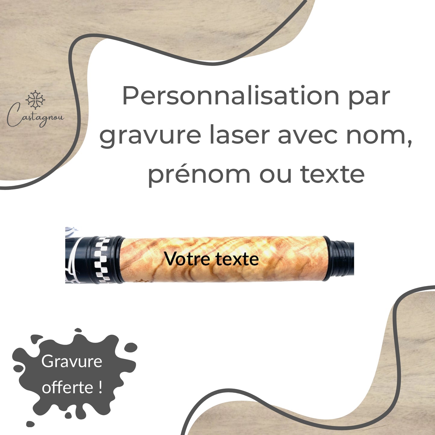 STYLO EN BOIS D'OLIVIER - MODELE ECHECS