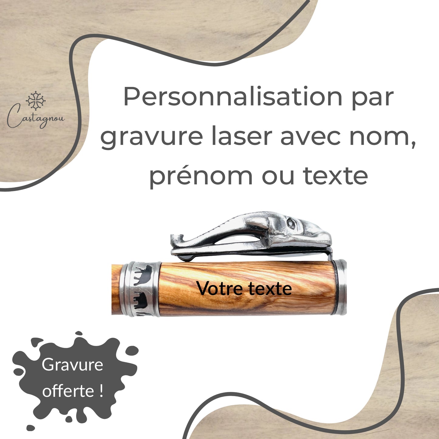 STYLO EN BOIS D'OLIVIER - MODELE ELEPHANT