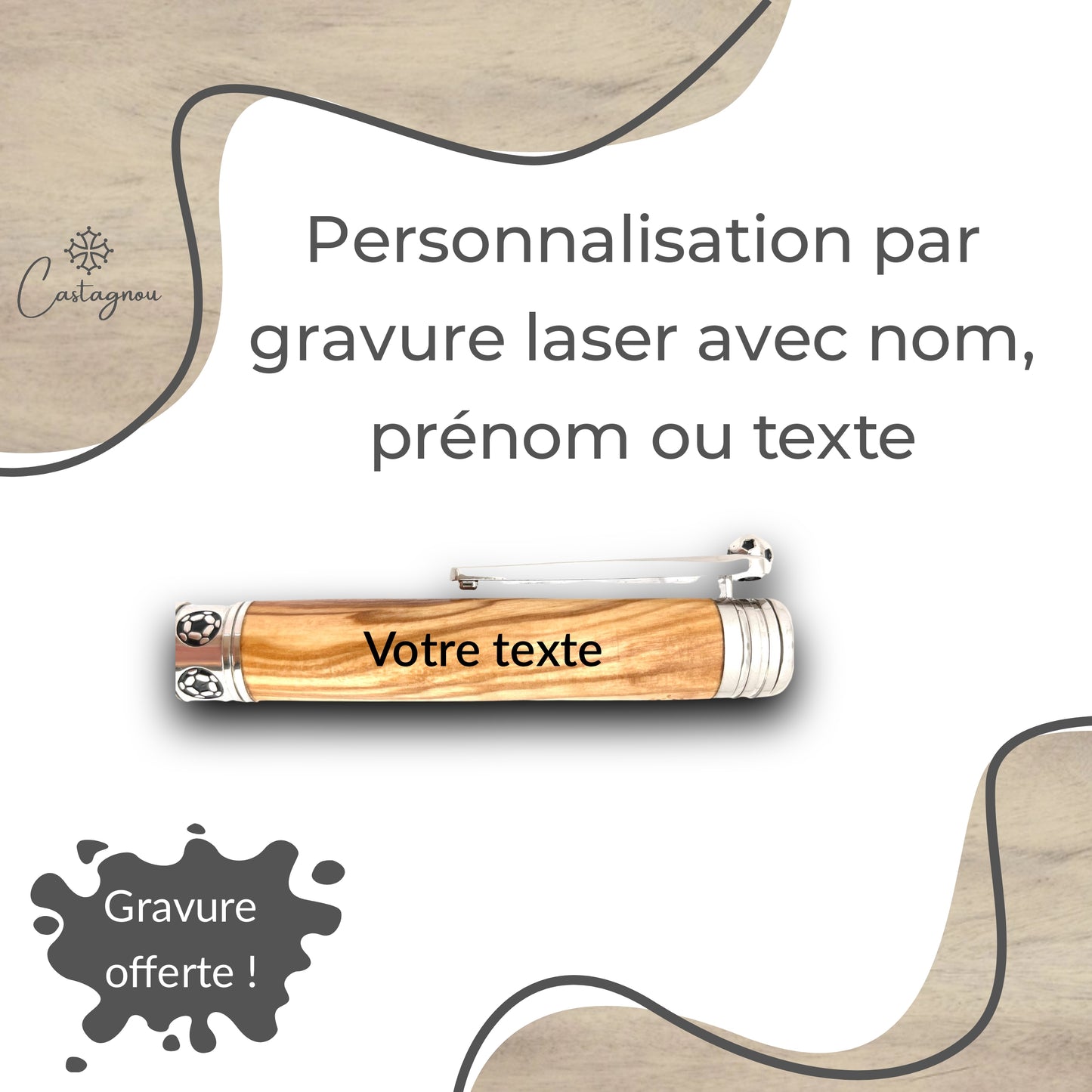 STYLO EN BOIS D'OLIVIER - MODELE FOOT