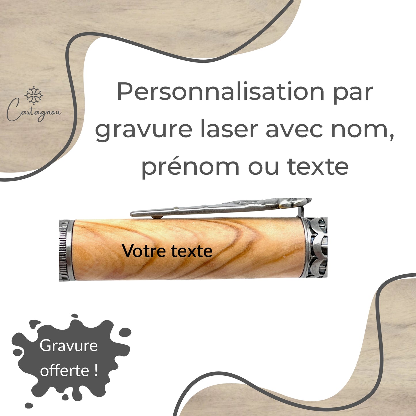 STYLO EN BOIS D'OLIVIER - MODELE FOOTBALL AMERICAIN