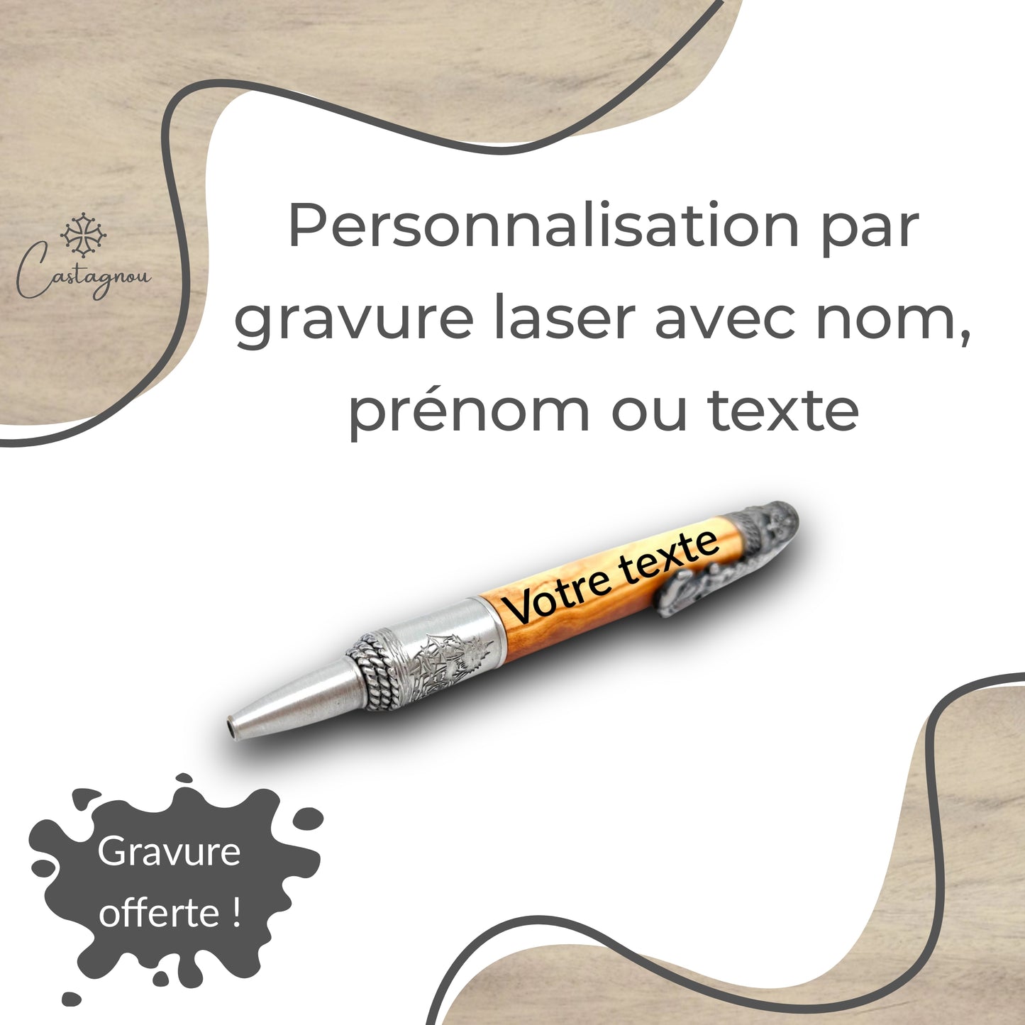 STYLO EN BOIS D'OLIVIER - MODELE MARINE