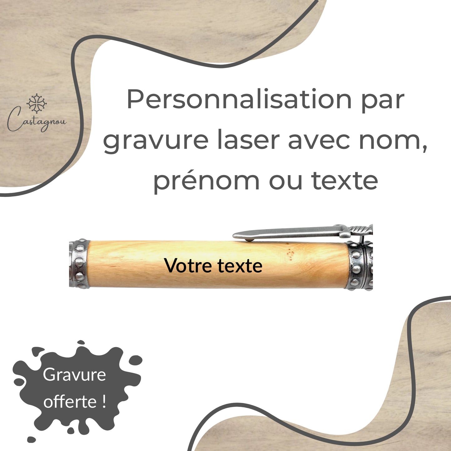 STYLO EN BOIS D'OLIVIER - MODELE MEDIEVAL
