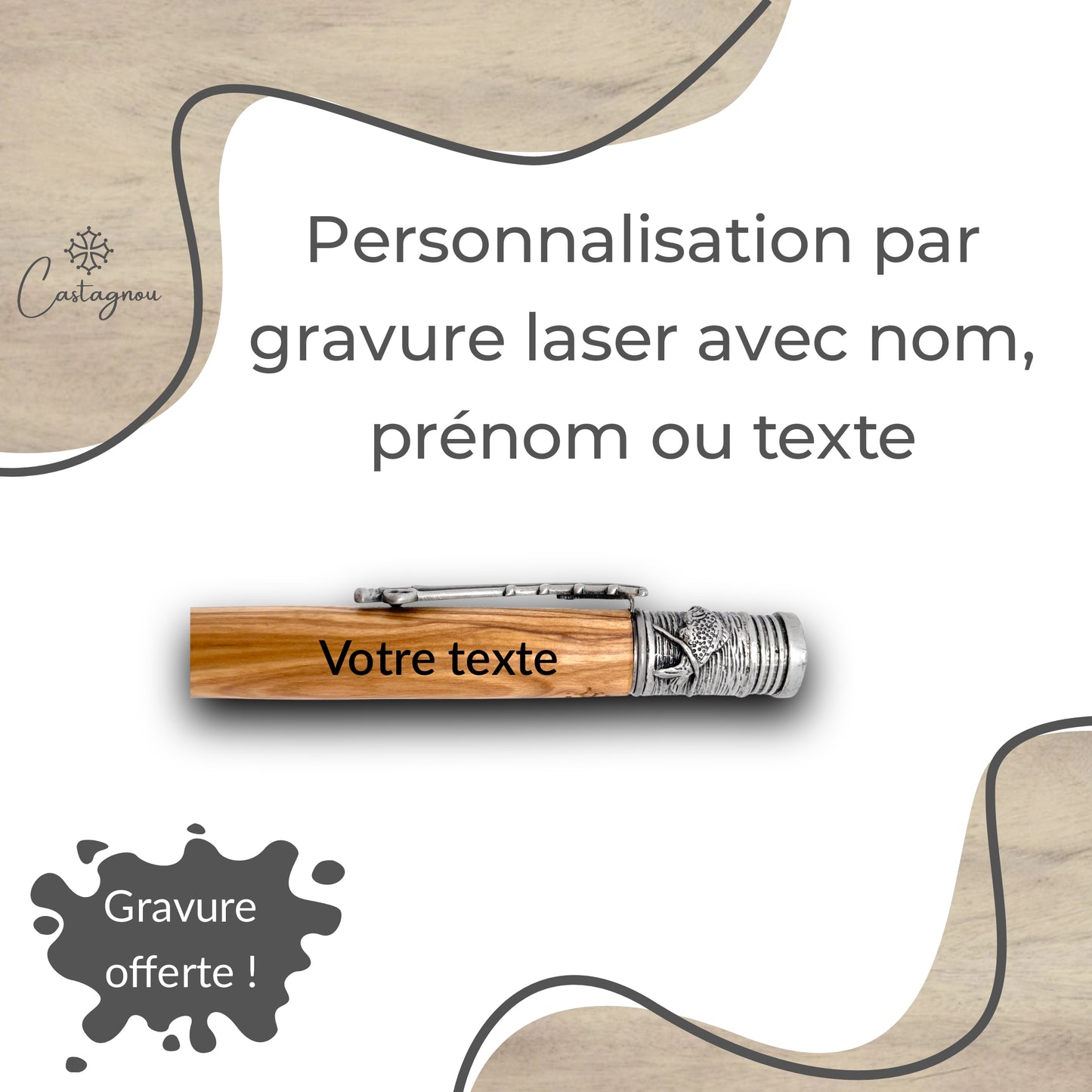 STYLO EN BOIS D'OLIVIER - MODELE PECHE