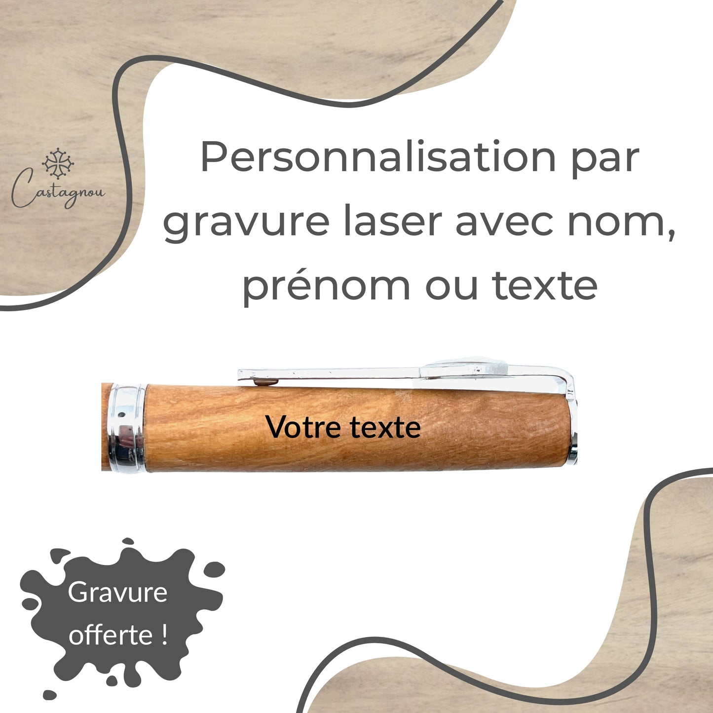 STYLO EN BOIS D'OLIVIER - MODELE RUGBY