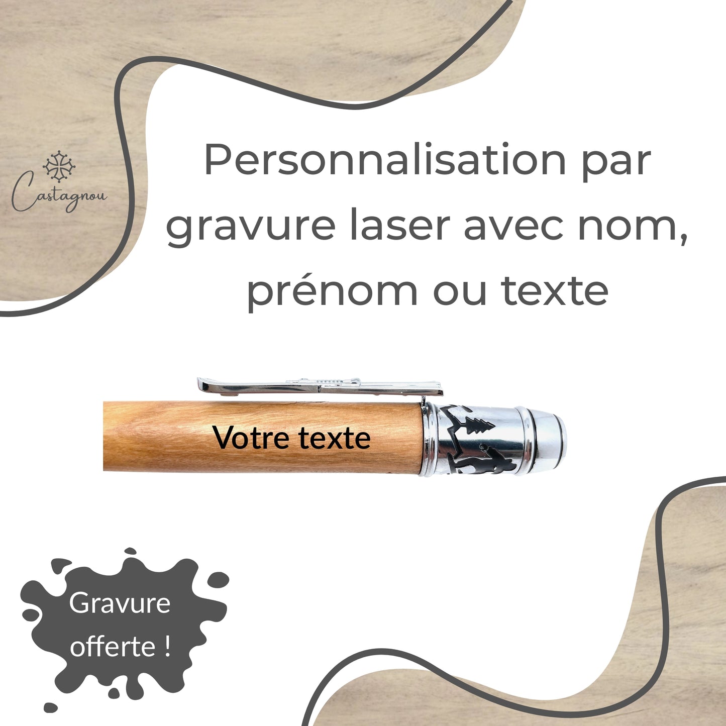 STYLO EN BOIS D'OLIVIER - MODELE SKI