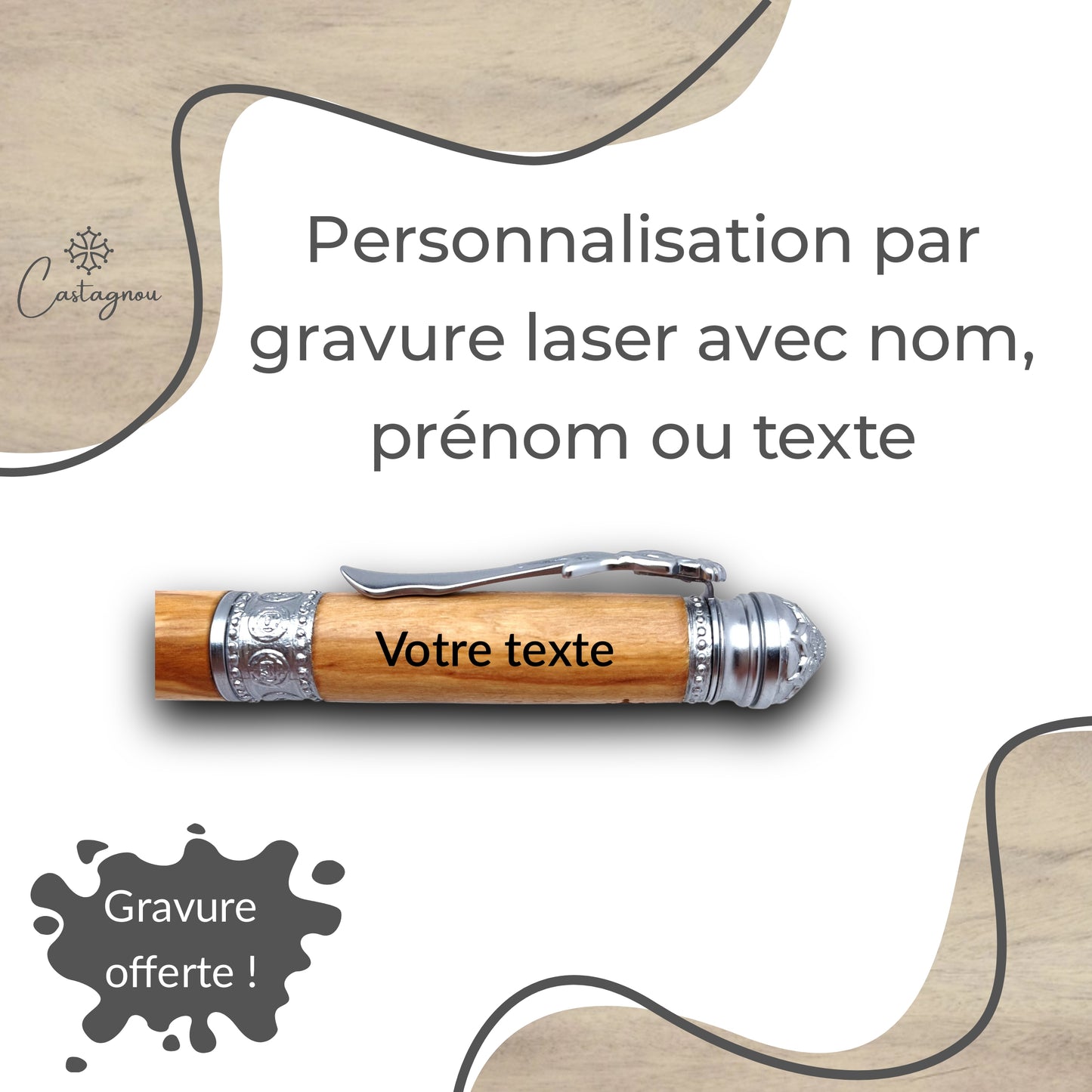 STYLO EN BOIS D'OLIVIER - MODELE YOGA