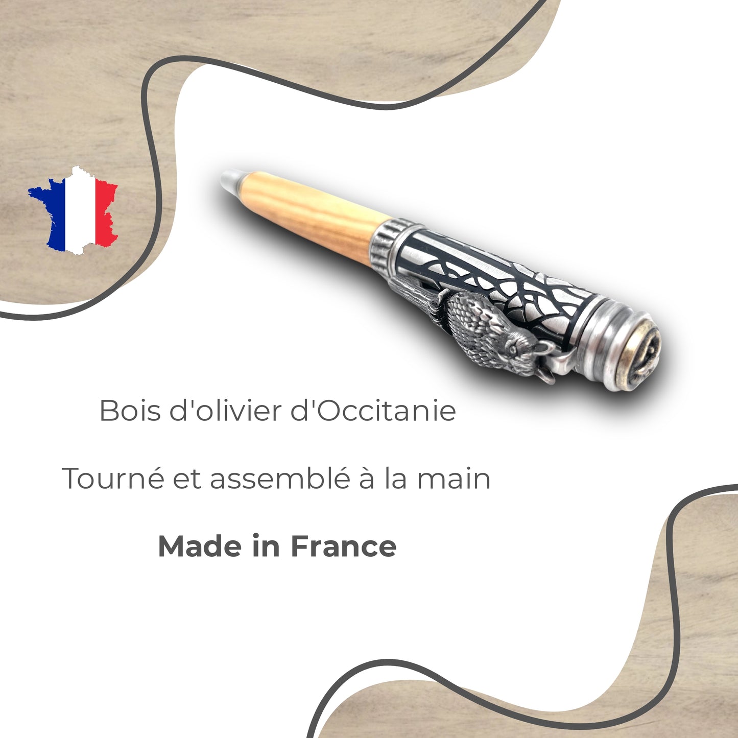STYLO EN BOIS D'OLIVIER - MODELE CHOUETTE
