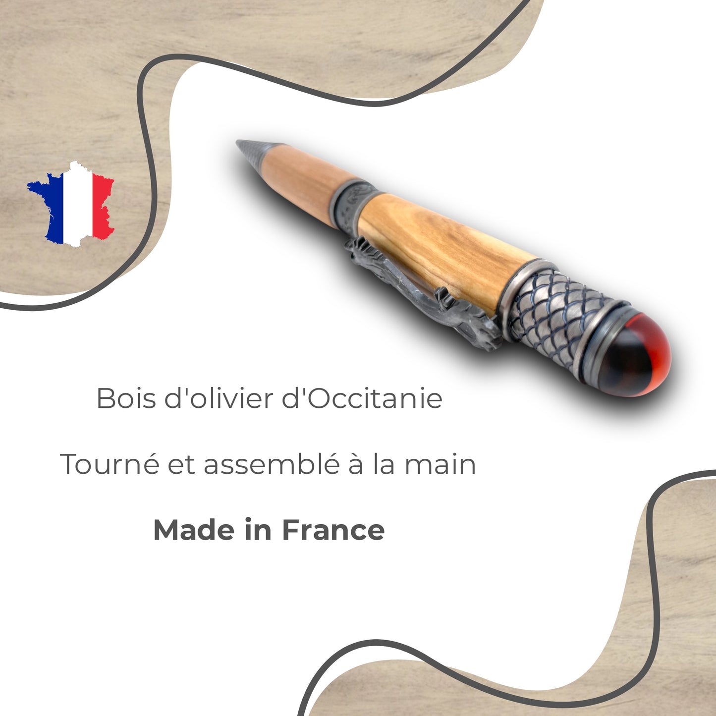 STYLO EN BOIS D'OLIVIER - MODELE DRAGON