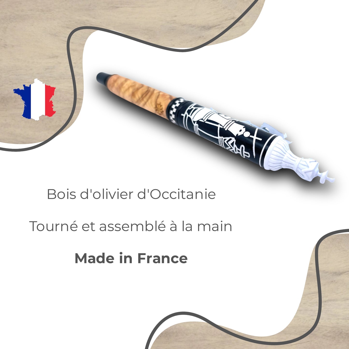 STYLO EN BOIS D'OLIVIER - MODELE ECHECS