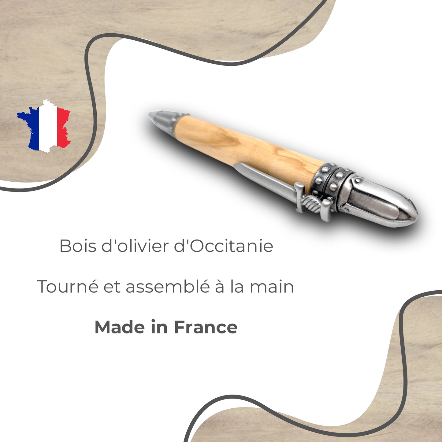 STYLO EN BOIS D'OLIVIER - MODELE MEDIEVAL