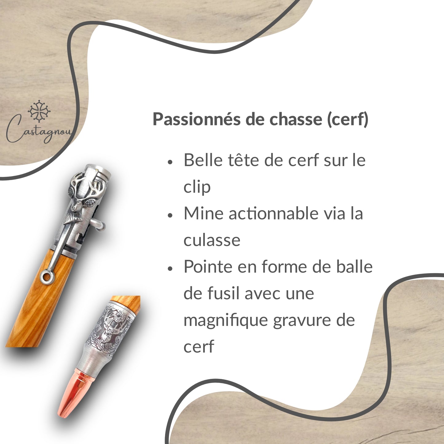 STYLO EN BOIS D'OLIVIER - MODELE CERF