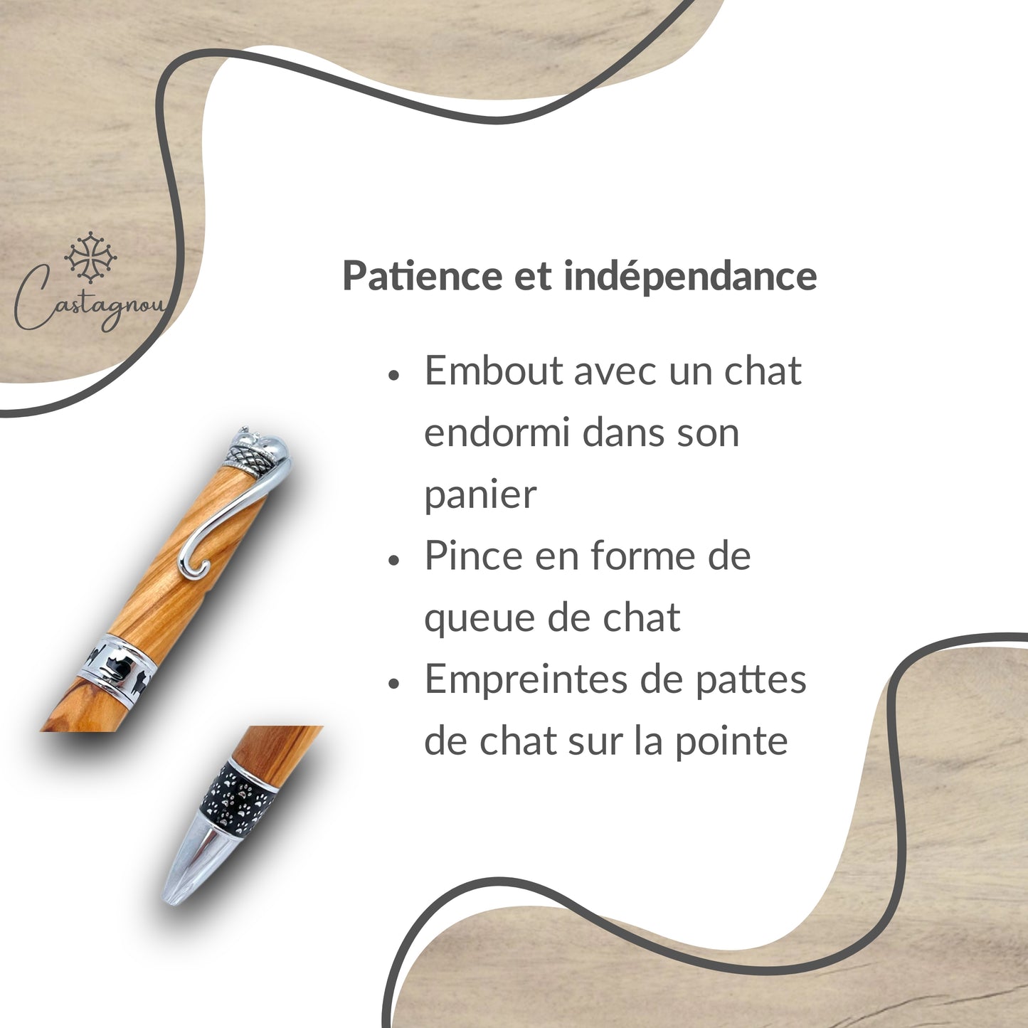 STYLO EN BOIS D'OLIVIER - MODELE CHAT