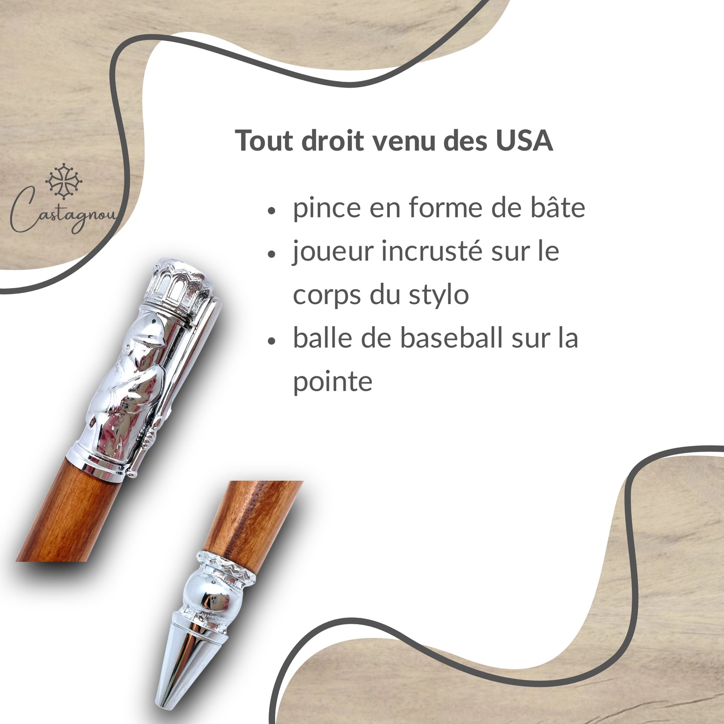 STYLO EN BOIS D'OLIVIER - MODELE BASEBALL