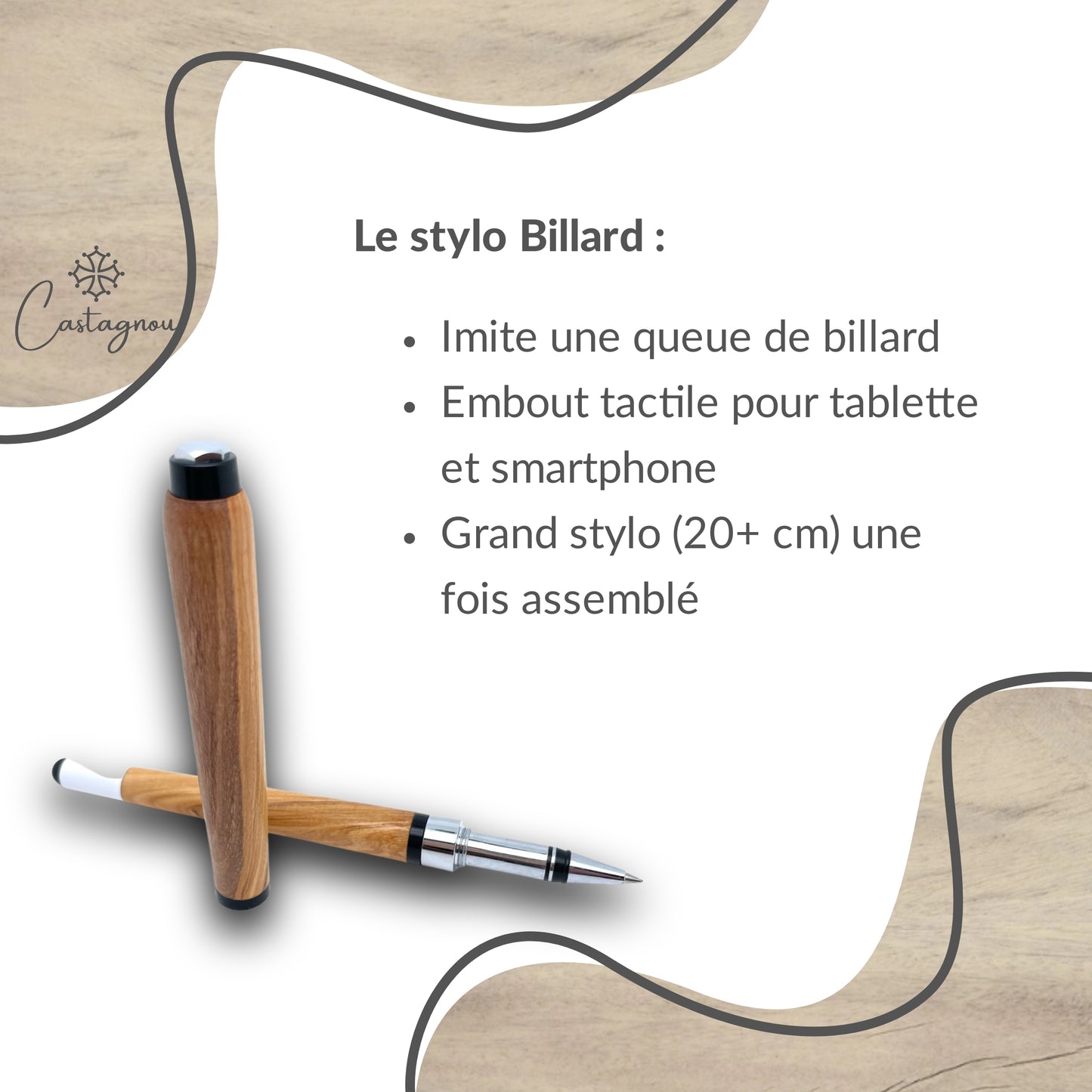 STYLO EN BOIS D'OLIVIER - MODELE BILLARD