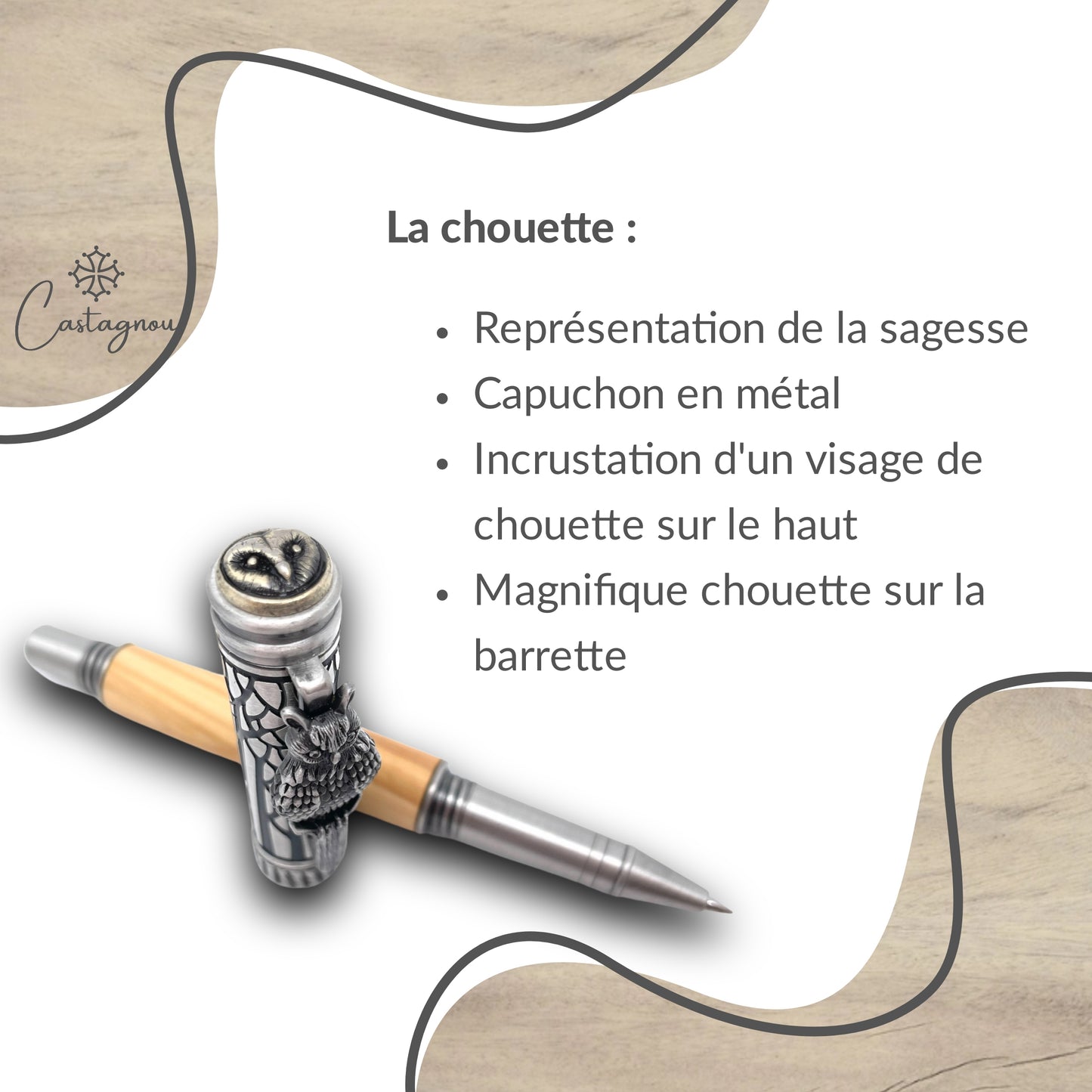 STYLO EN BOIS D'OLIVIER - MODELE CHOUETTE