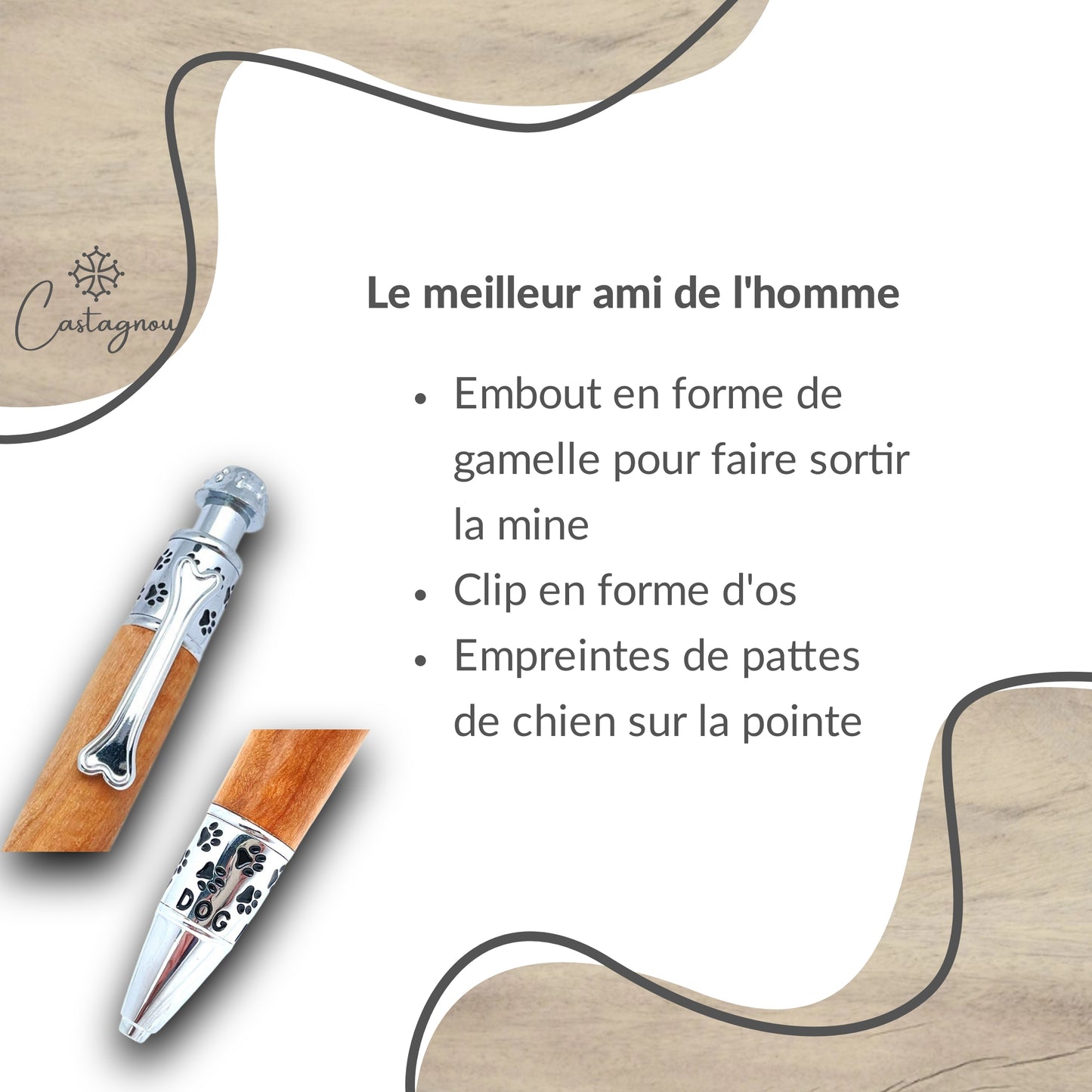 STYLO EN BOIS D'OLIVIER - MODELE CHIEN