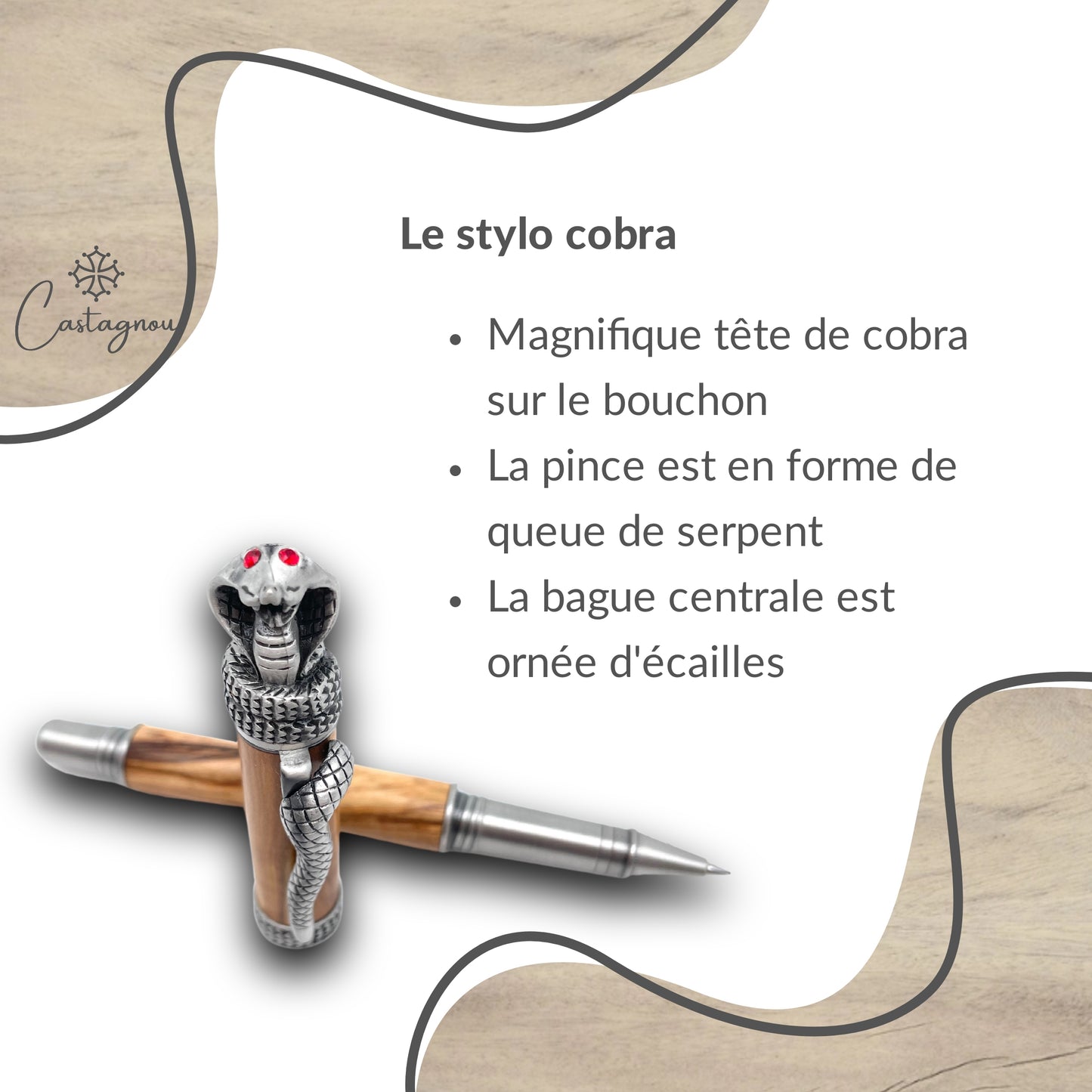 STYLO EN BOIS D'OLIVIER - MODELE COBRA