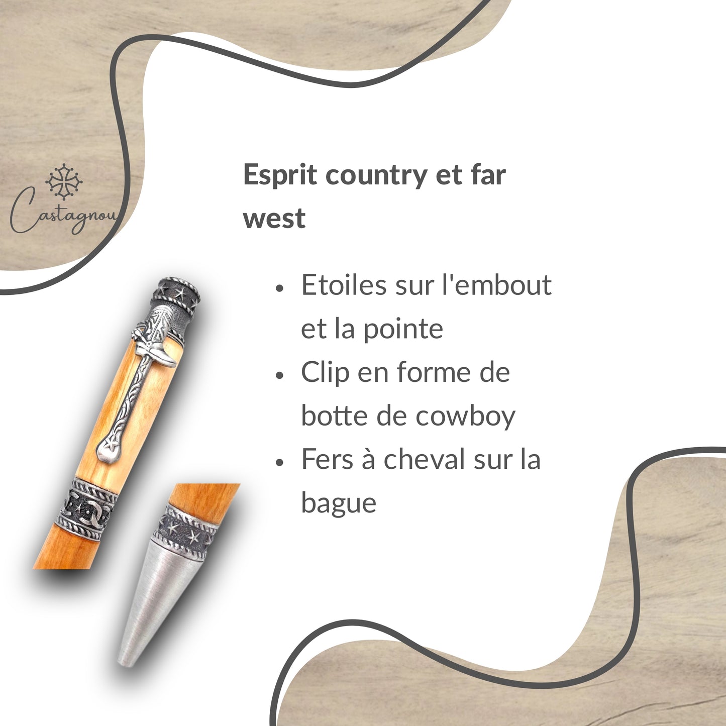 STYLO EN BOIS D'OLIVIER - MODELE COWBOY