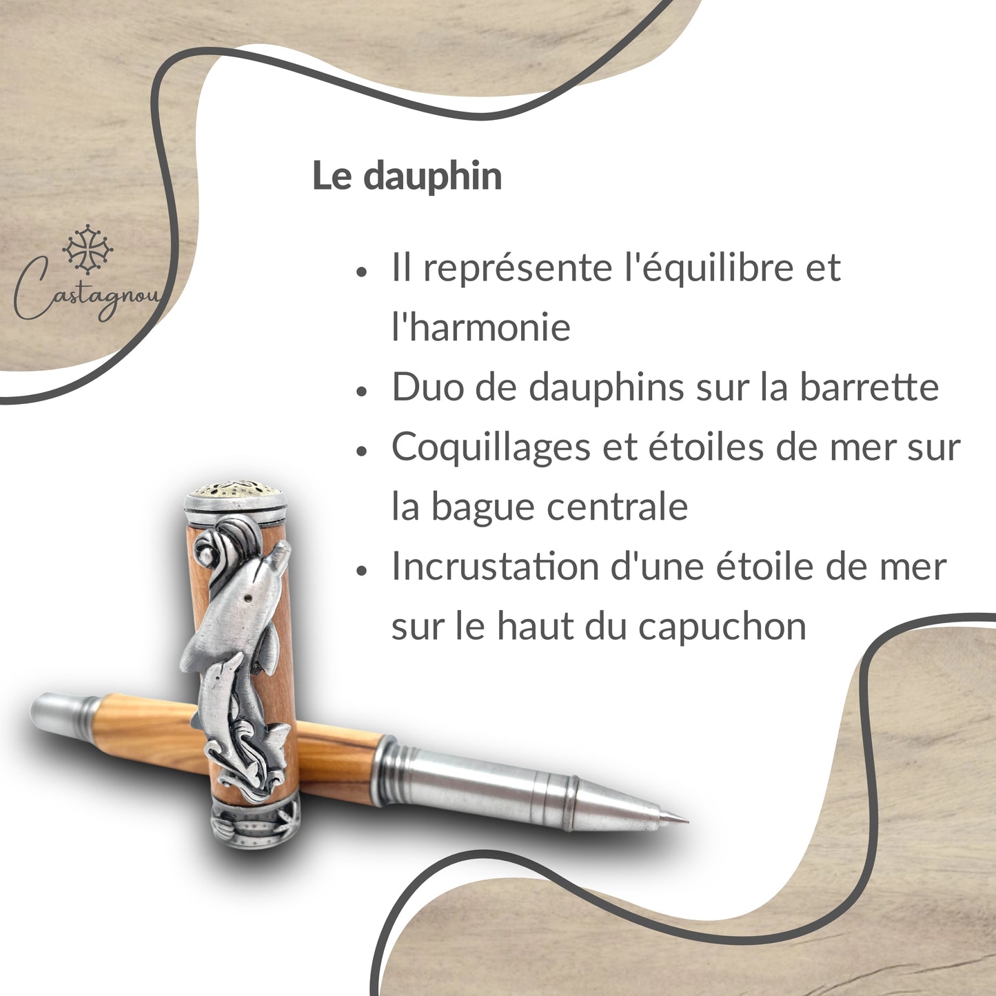 STYLO EN BOIS D'OLIVIER - MODELE DAUPHIN