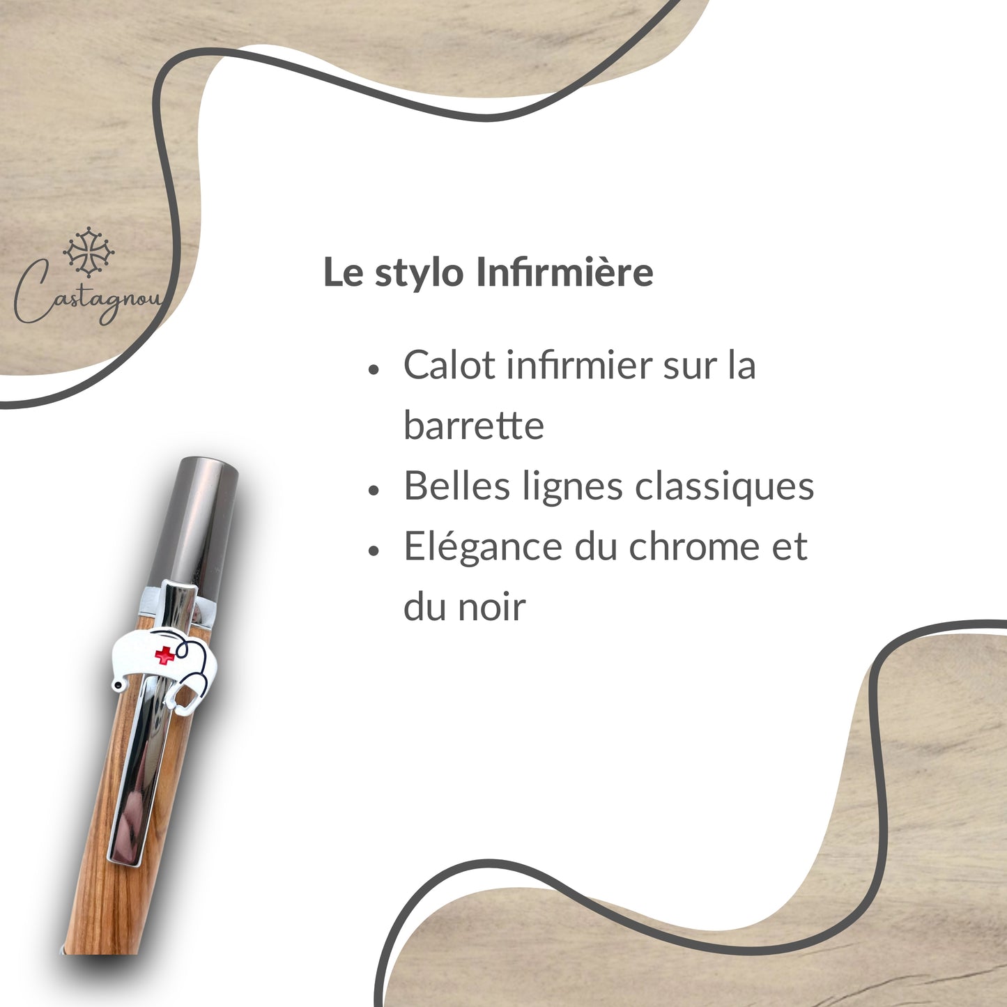 STYLO EN BOIS D'OLIVIER - MODELE INFIRMIERE