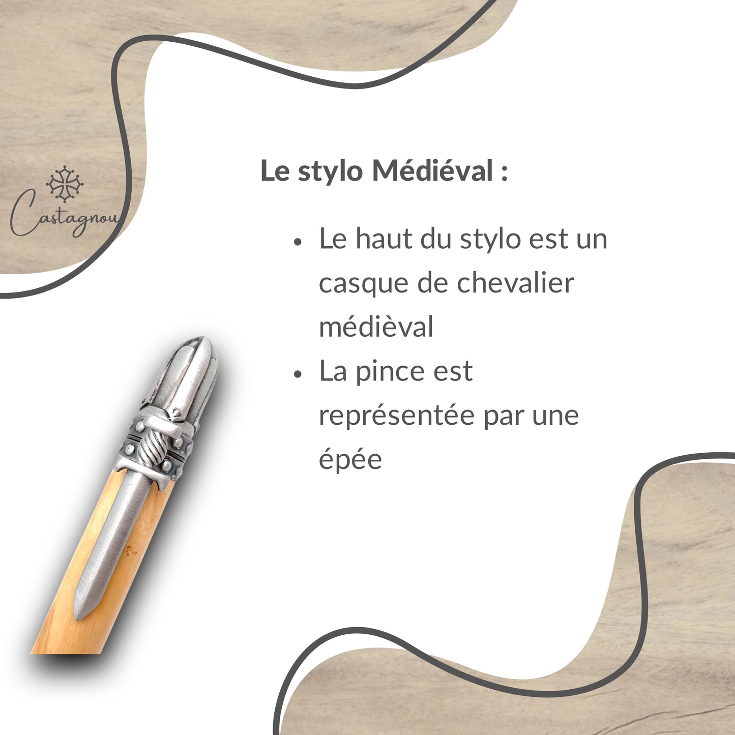 STYLO EN BOIS D'OLIVIER - MODELE MEDIEVAL