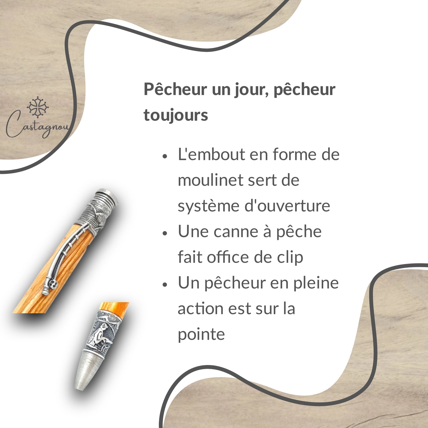 STYLO EN BOIS D'OLIVIER - MODELE PECHE