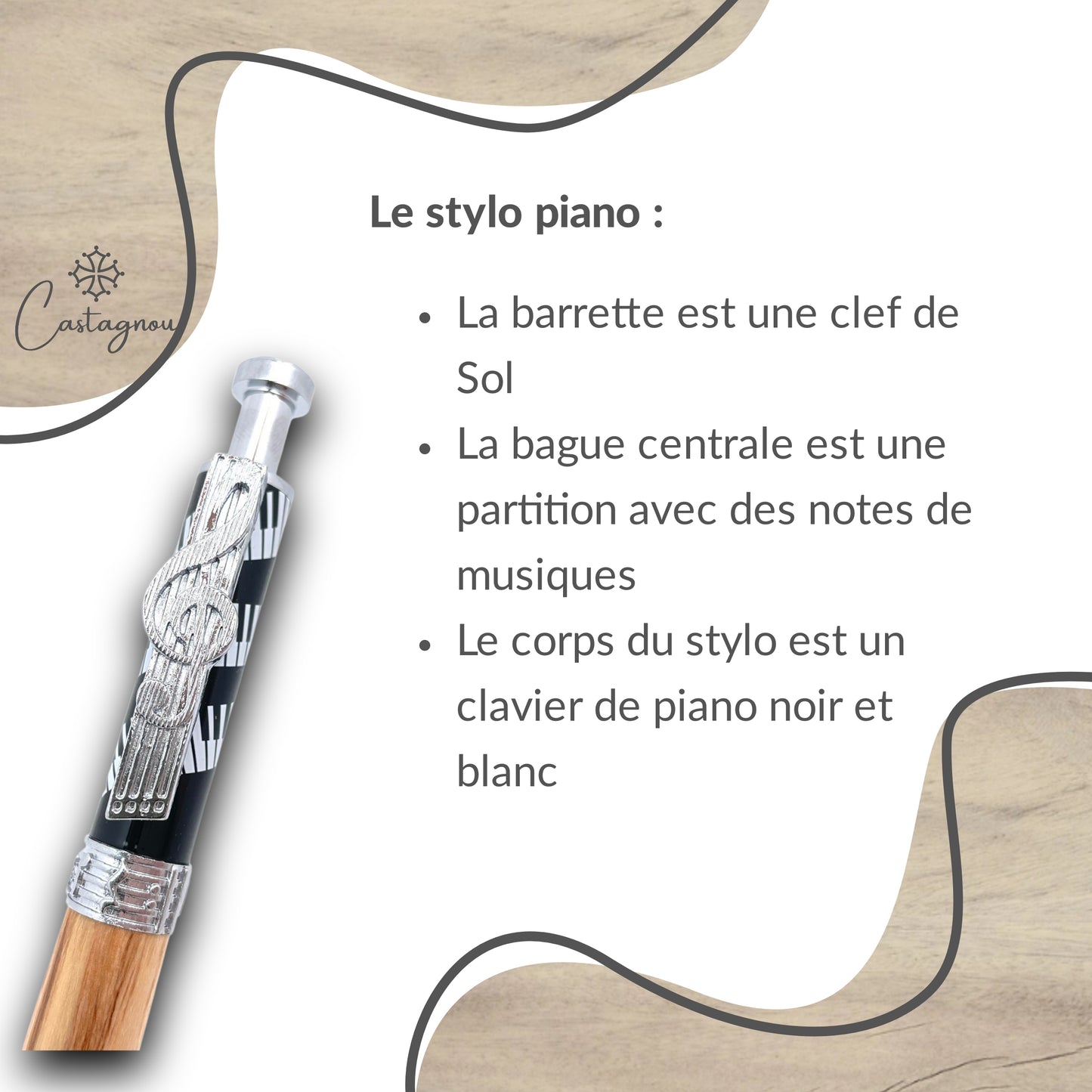 STYLO EN BOIS D'OLIVIER - MODELE PIANO