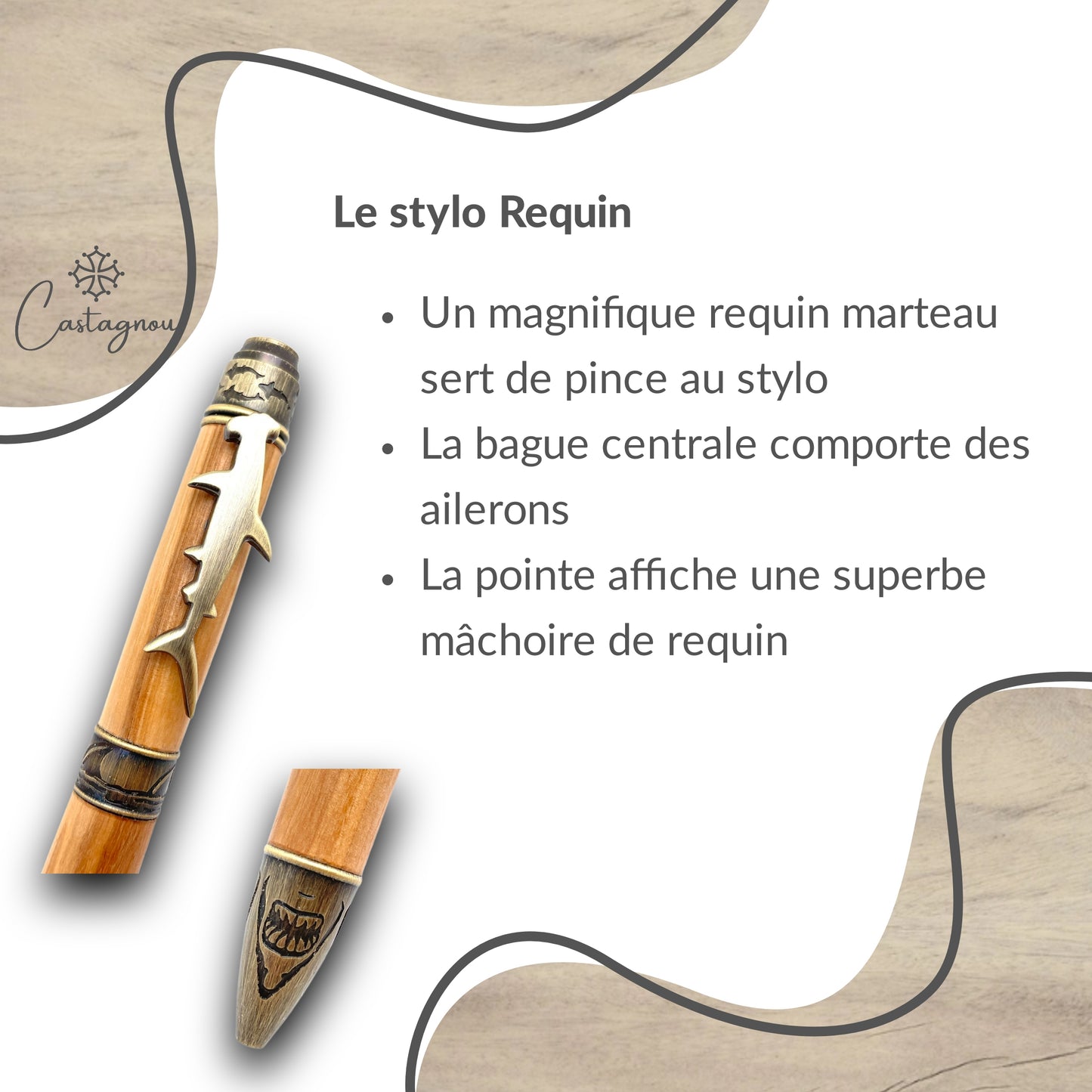 STYLO EN BOIS D'OLIVIER - MODELE REQUIN