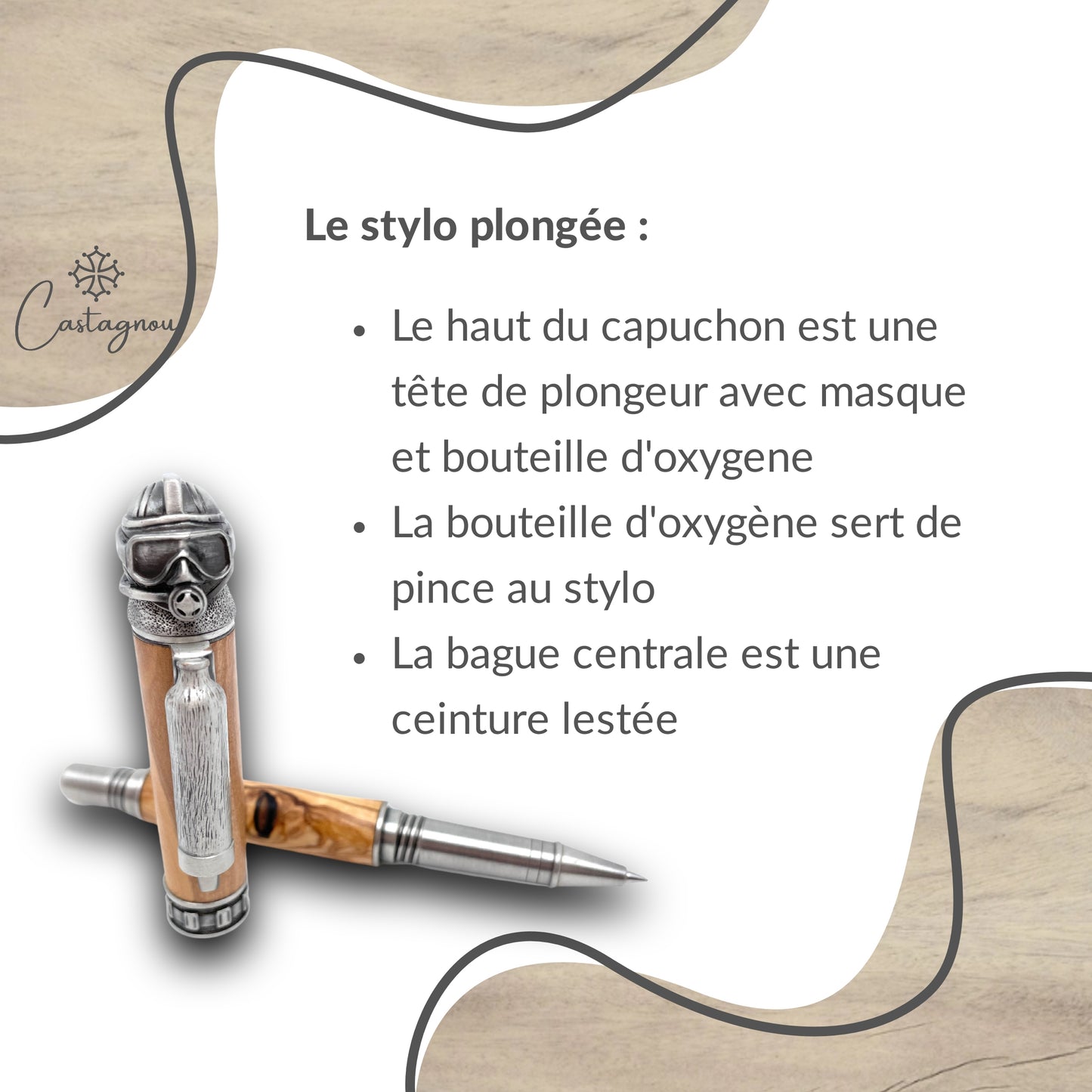 STYLO EN BOIS D'OLIVIER - MODELE SCUBA