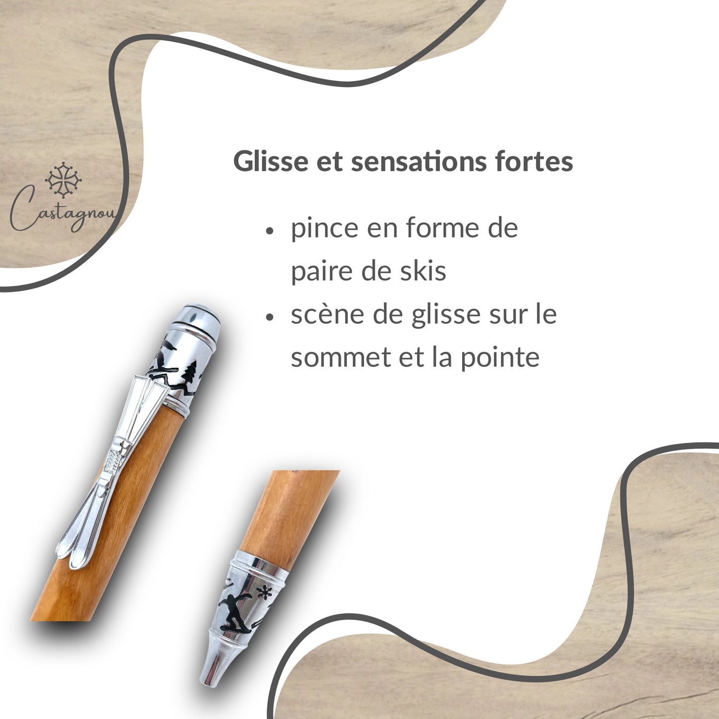 STYLO EN BOIS D'OLIVIER - MODELE SKI