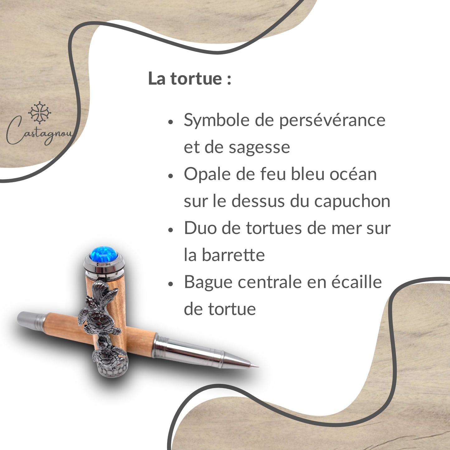 STYLO EN BOIS D'OLIVIER - MODELE TORTUE