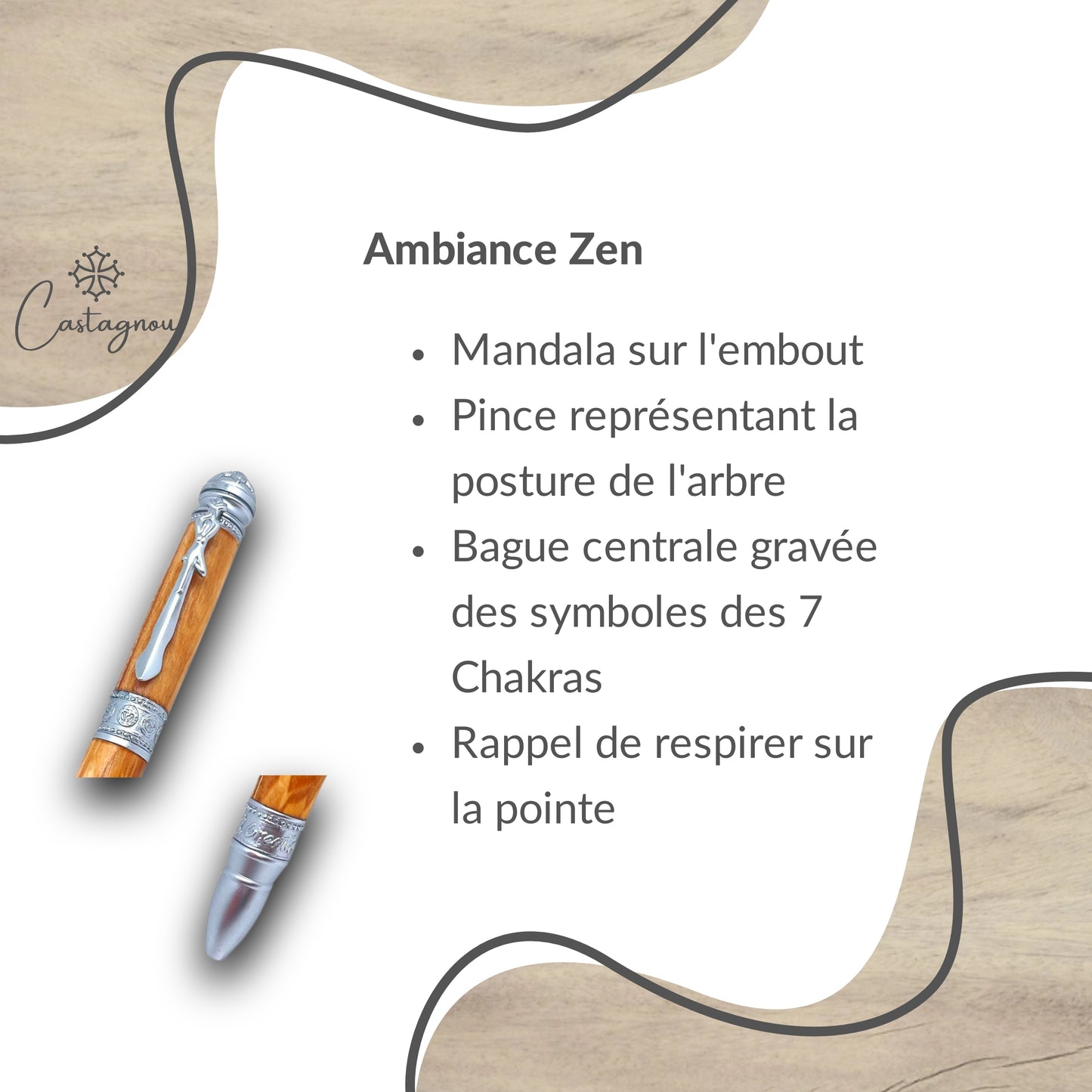 STYLO EN BOIS D'OLIVIER - MODELE YOGA