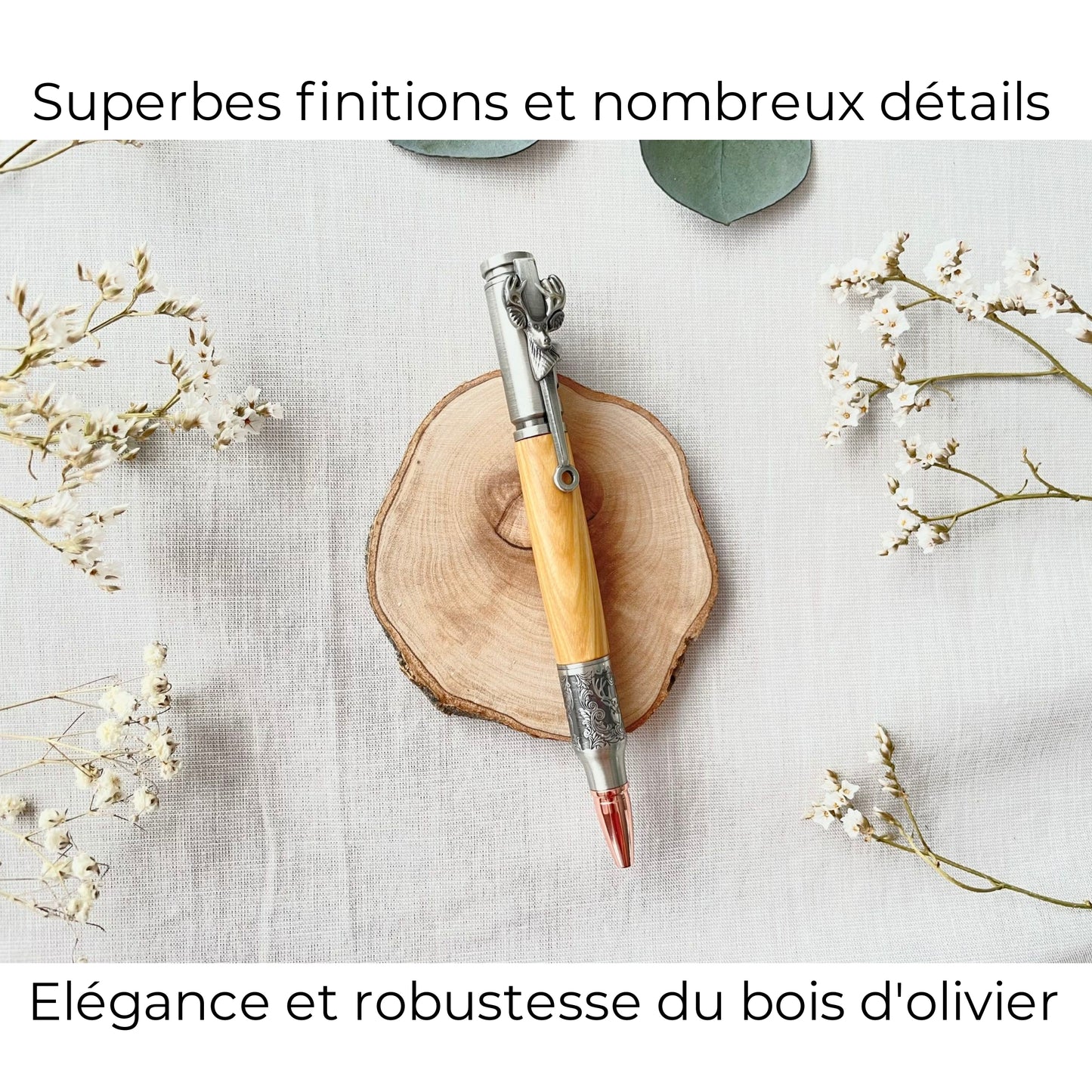 STYLO EN BOIS D'OLIVIER - MODELE CERF
