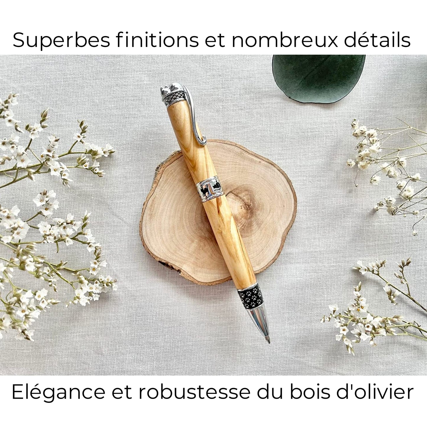 STYLO EN BOIS D'OLIVIER - MODELE CHAT