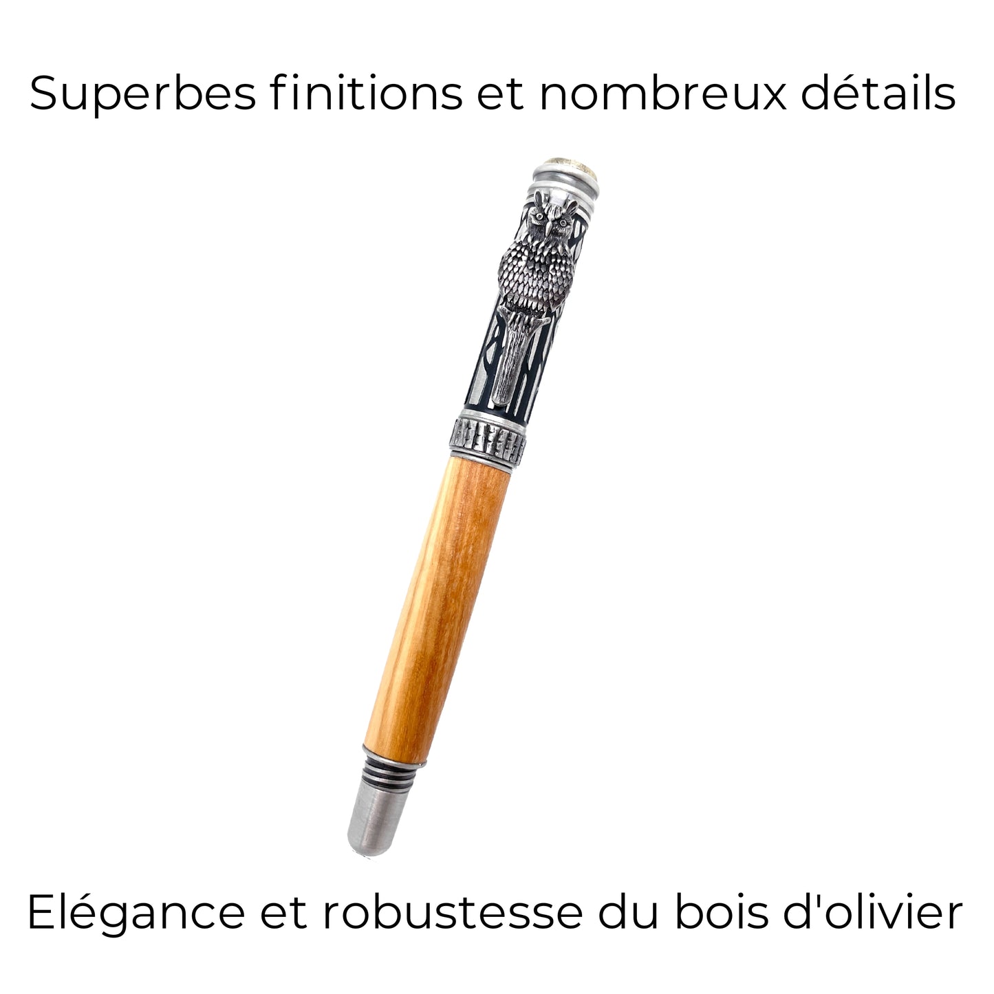 STYLO EN BOIS D'OLIVIER - MODELE CHOUETTE