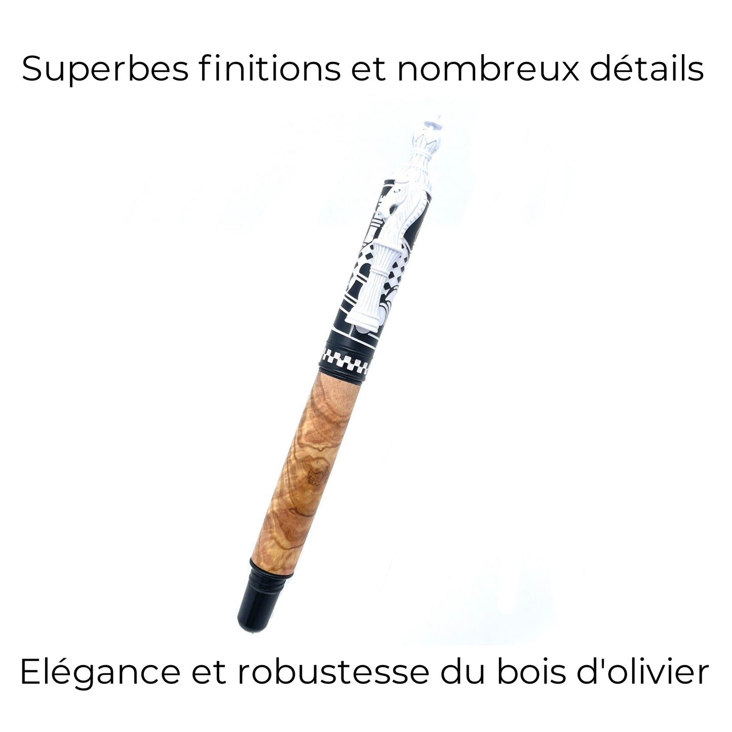 STYLO EN BOIS D'OLIVIER - MODELE ECHECS
