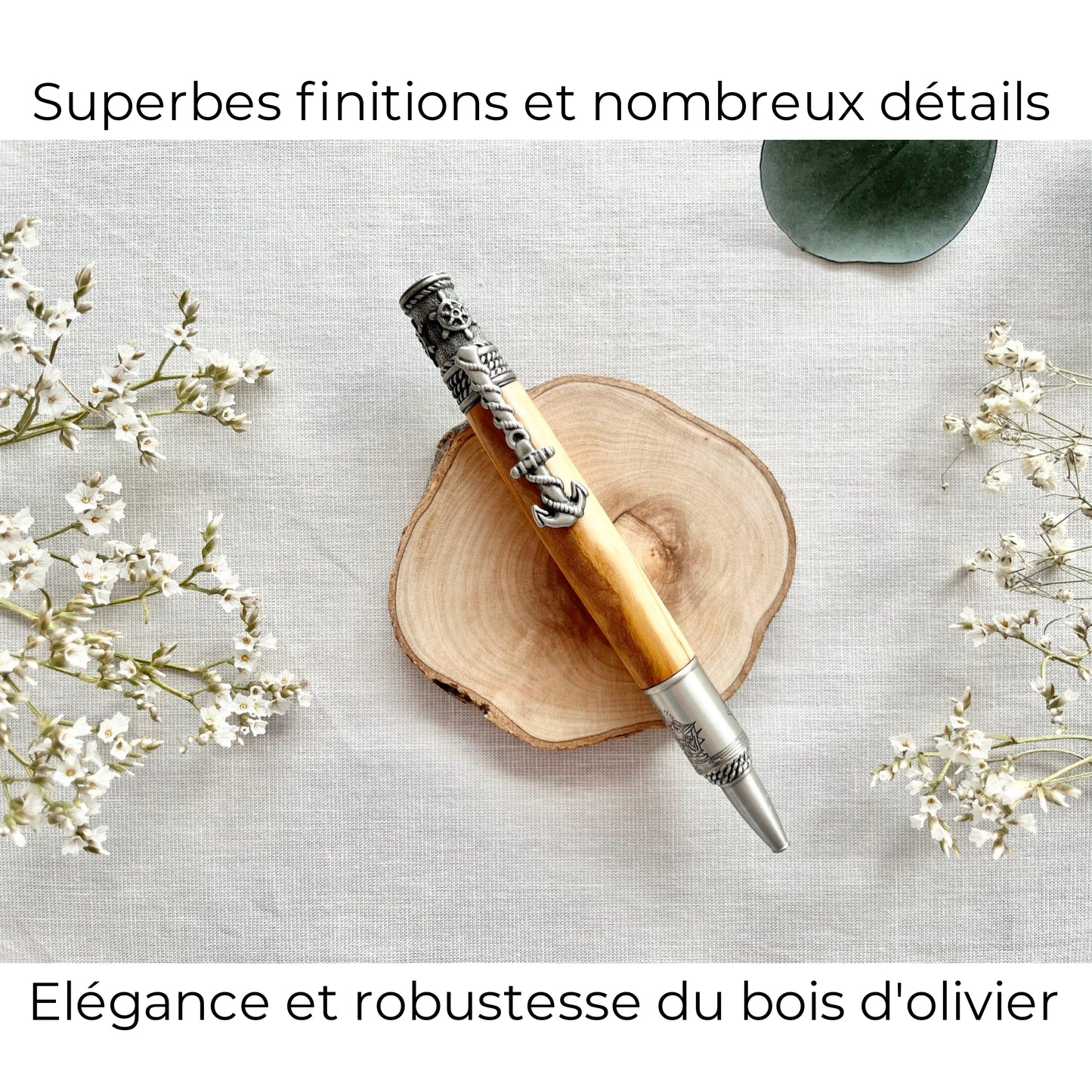 STYLO EN BOIS D'OLIVIER - MODELE MARINE