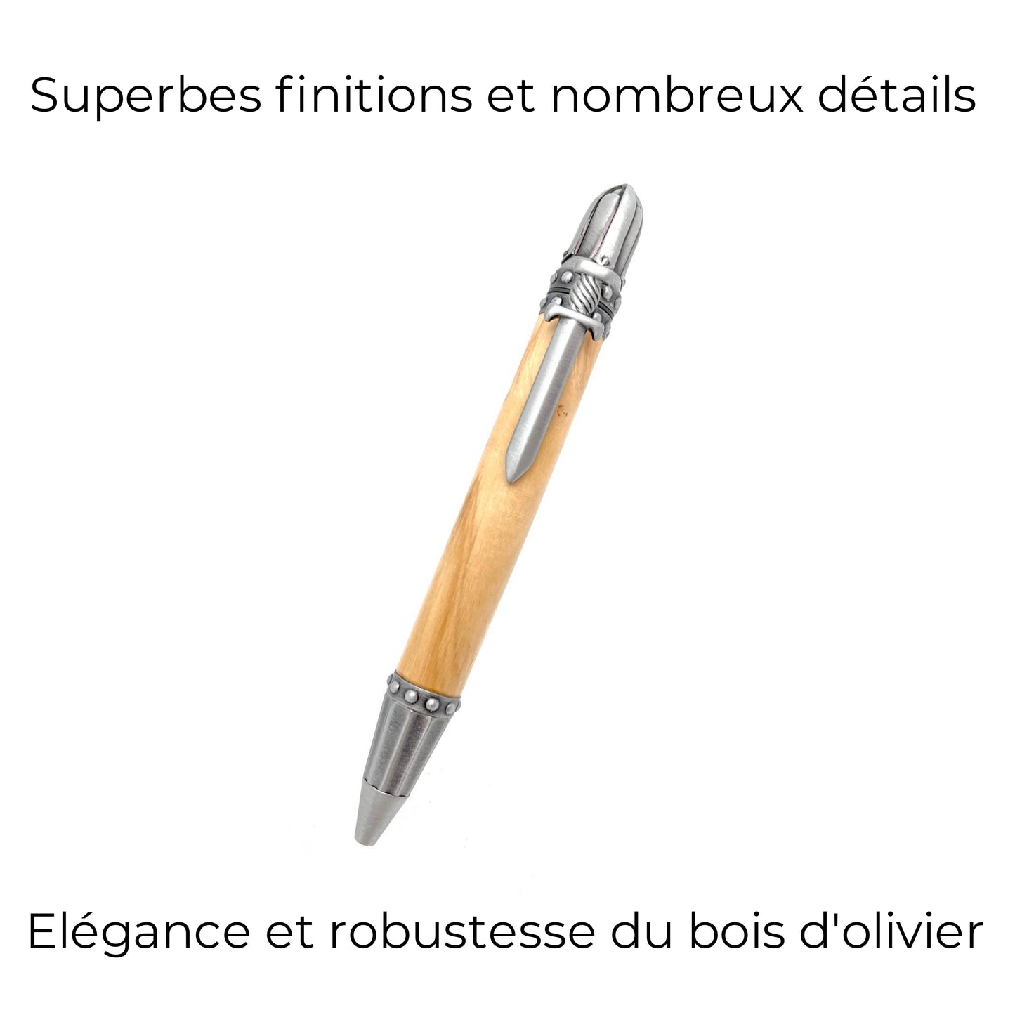 STYLO EN BOIS D'OLIVIER - MODELE MEDIEVAL