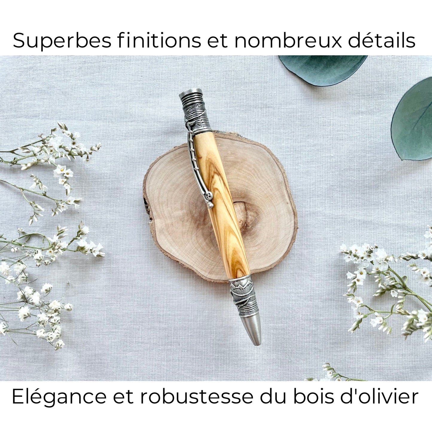 STYLO EN BOIS D'OLIVIER - MODELE PECHE