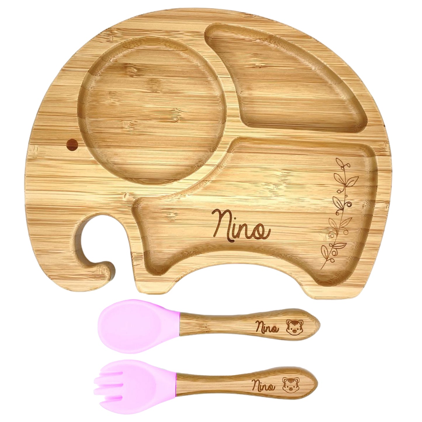 ASSIETTE ET COUVERTS BAMBOU PERSONNALISÉ - ELEPHANT