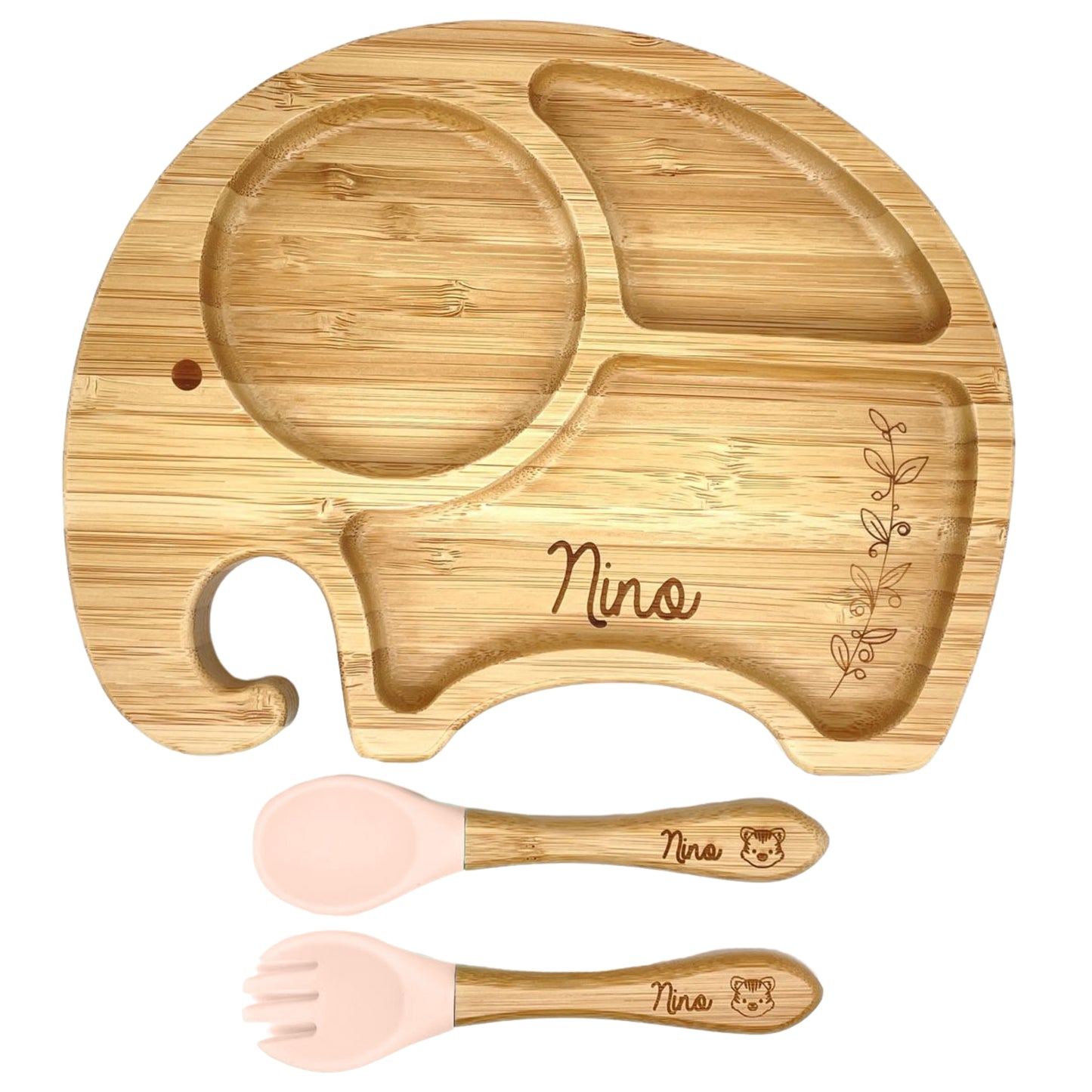 ASSIETTE ET COUVERTS BAMBOU PERSONNALISÉ - ELEPHANT