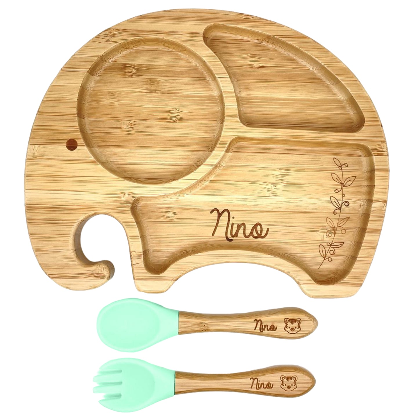 ASSIETTE ET COUVERTS BAMBOU PERSONNALISÉ - ELEPHANT